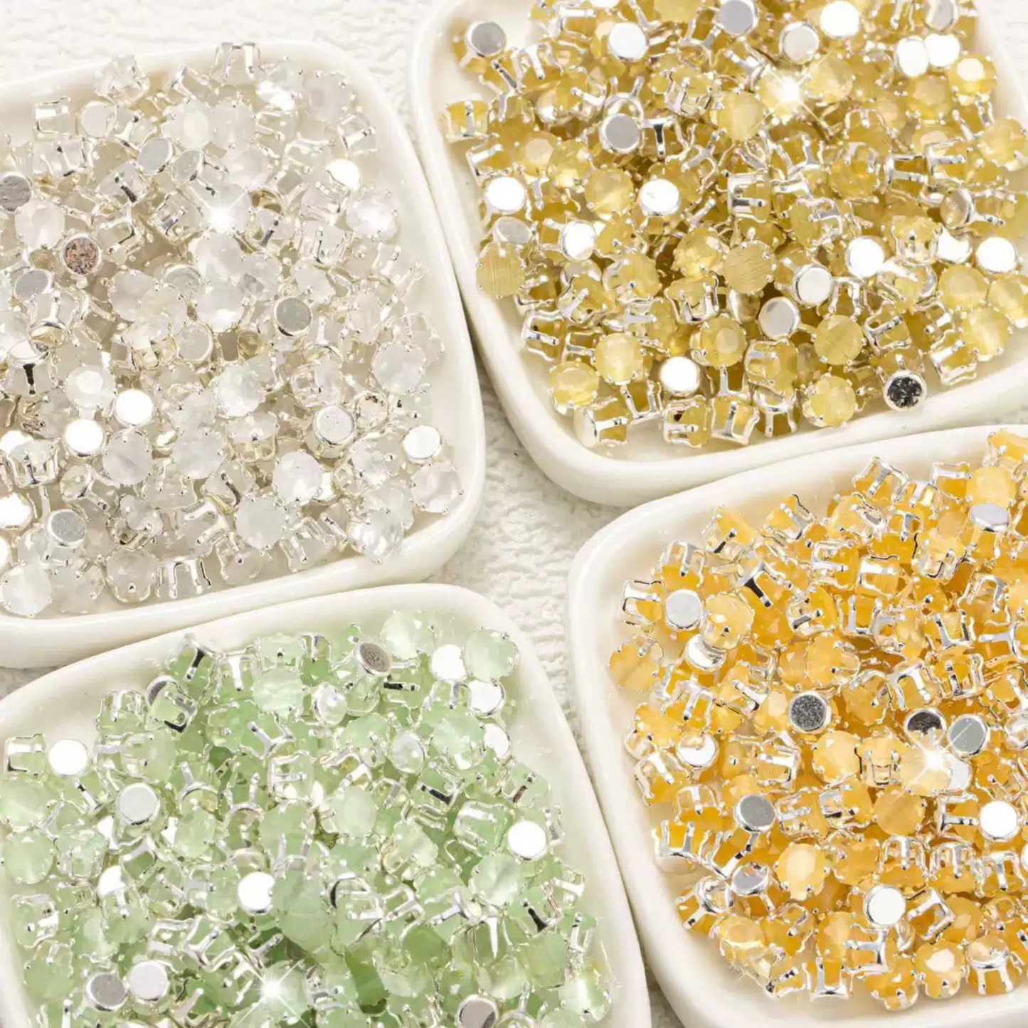【C05】50pcs 5mm Round Cat’s Eye CZ Beads – Silver-Plated Prong-Set, DIY Jewelry Spacer Charms