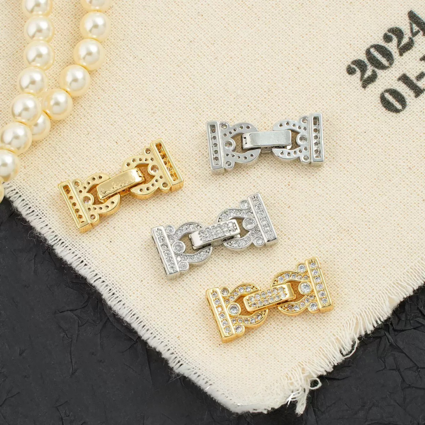 【B23】1PCS Double Horseshoe Clasp with Rhinestones | Gold/Silver | DIY Jewelry End Connector | Copper | 21.7×10mm