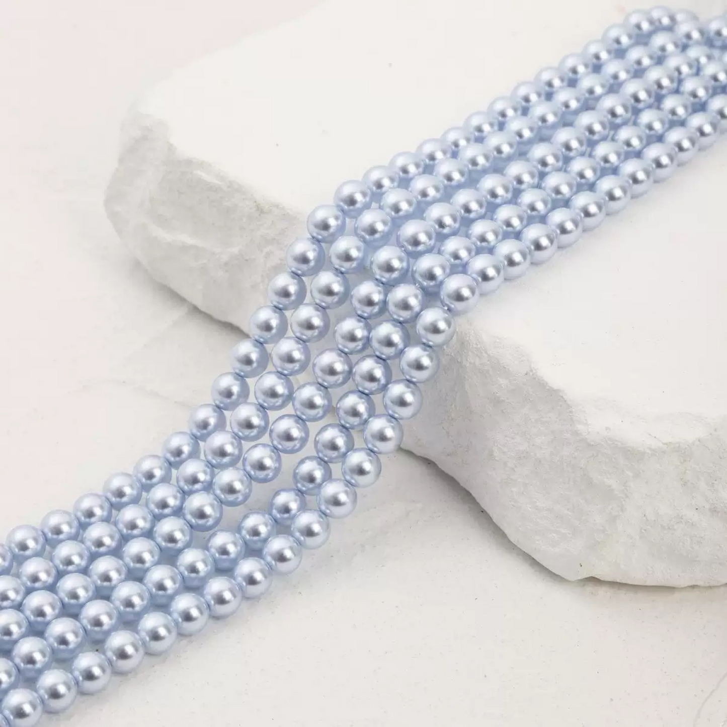 【P07】Imitation Swarovski Blue Snow Glass Pearls | High Gloss Round Beads | 2–8mm DIY Jewelry Making Supplies