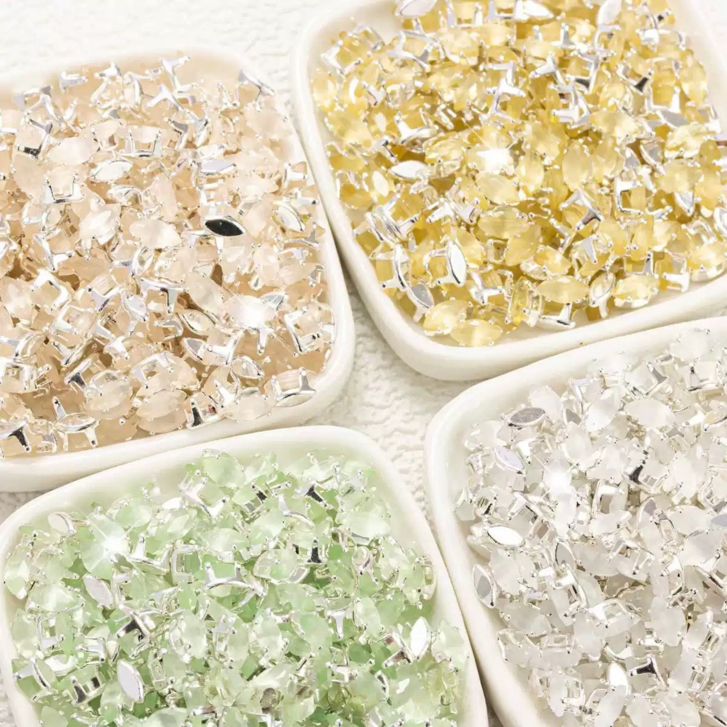 【C03】50pcs Cat Eye Marquise Rhinestone Beads – Silver-Plated Claw Settings, for DIY Jewelry