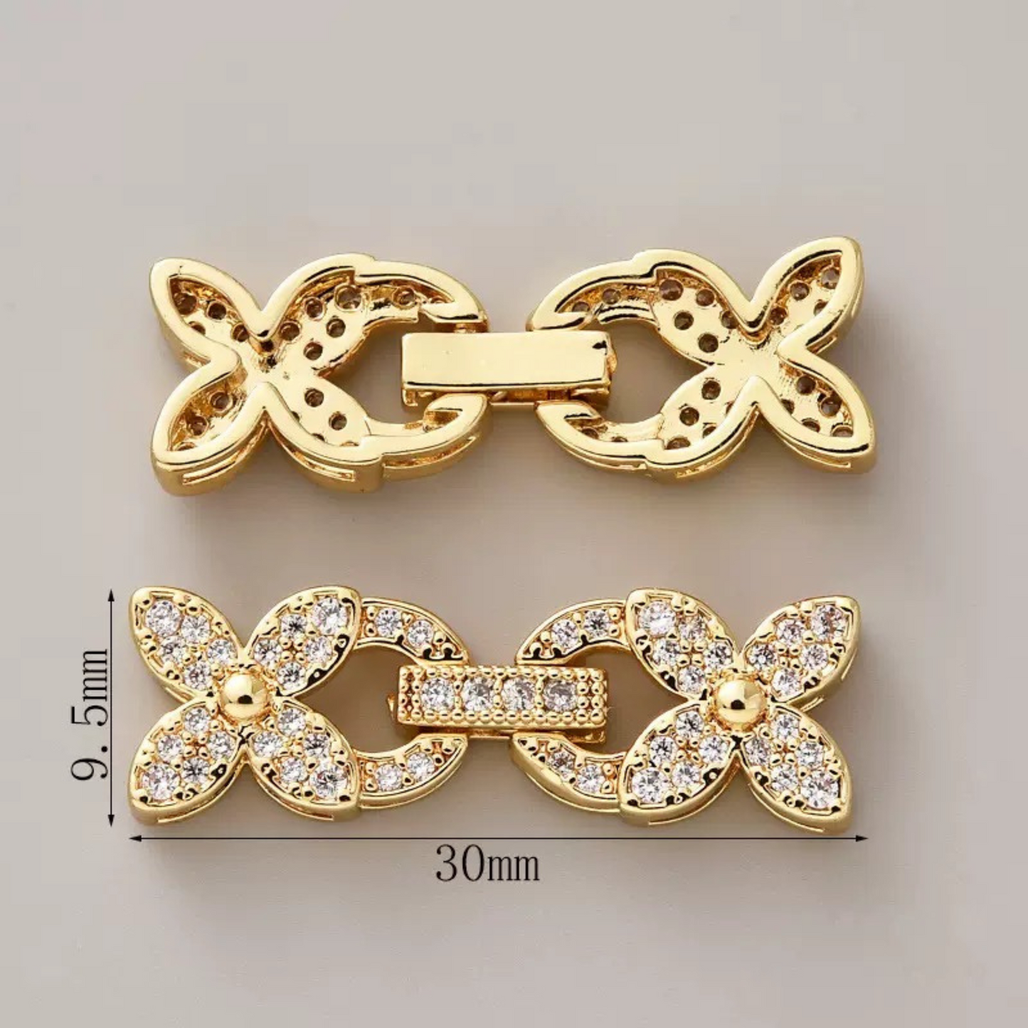 【B27】1PCS DIY Jewelry Findings – Clover Strap Clasp with Zircon | 18K Gold/Platinum Plated | Non-fading Beading Accessories