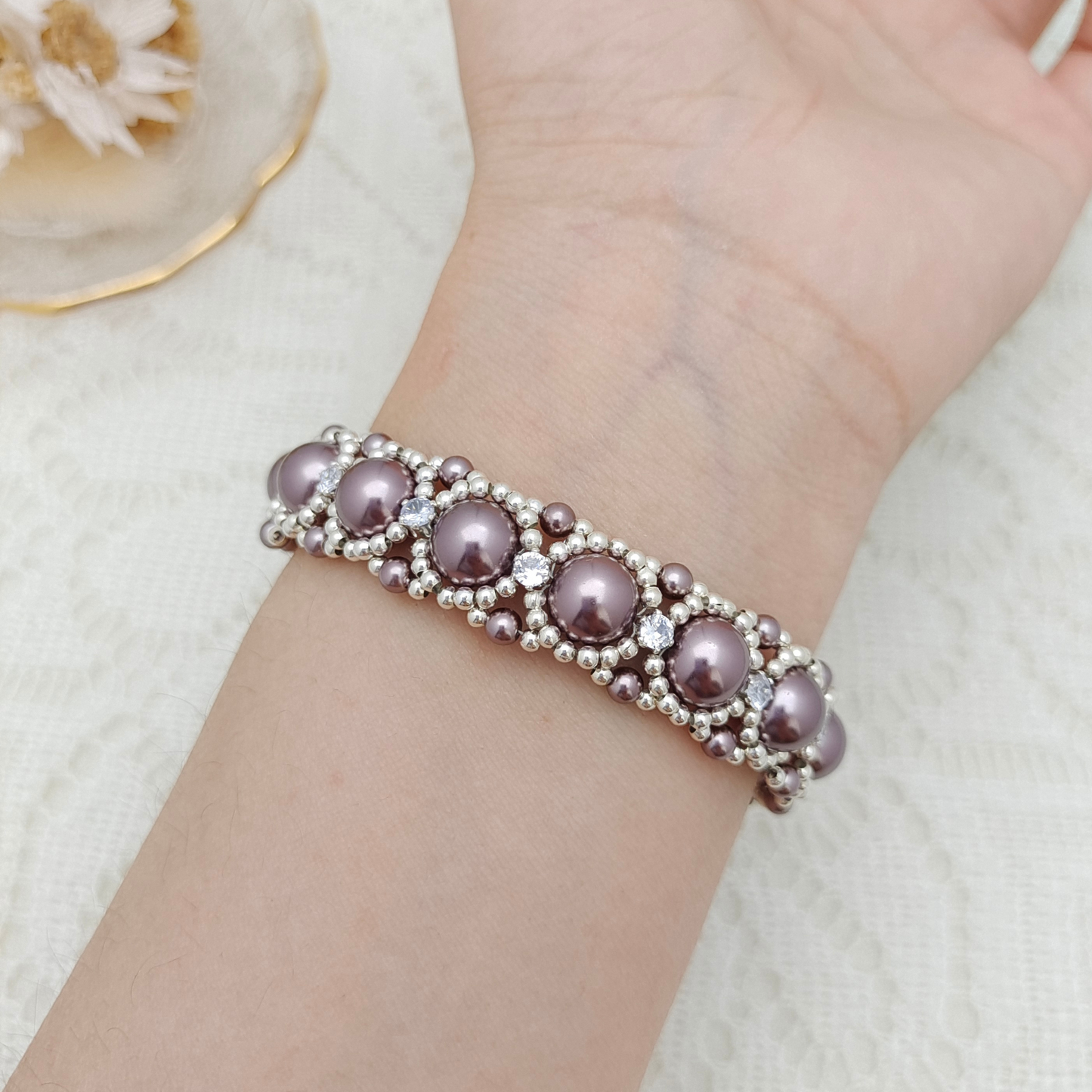 【No.112】Handmade Bracelet – Kyoho Grape Design | Pearls, Zircon & Beads with Cake Buckle iFCraftorium