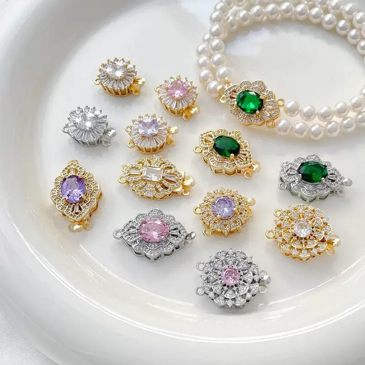 【B29】1PCS DIY Jewelry Clasp – Double Row Insert Buckle | 18K Gold Plated | Zircon Inlaid | Tarnish Resistant