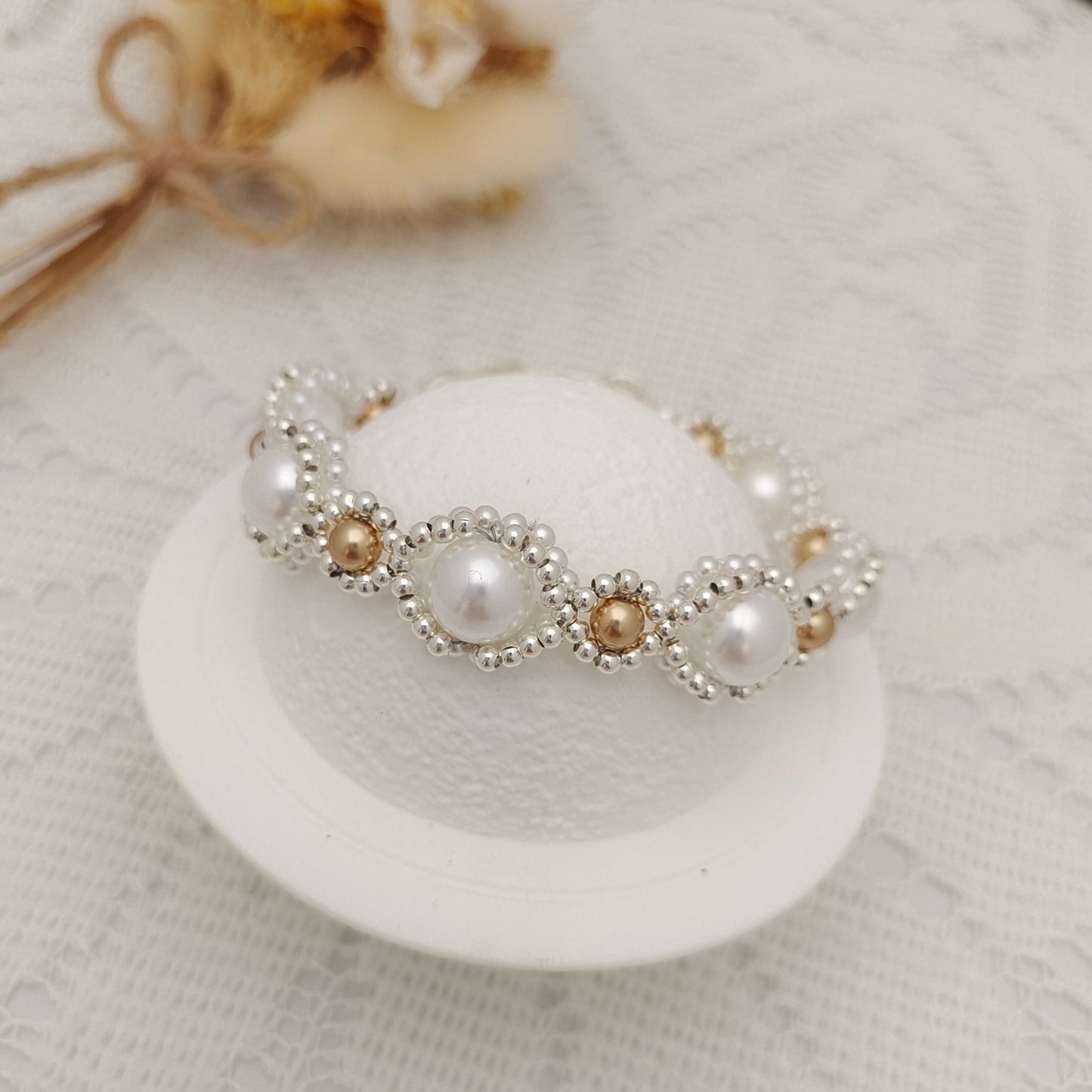 【No.106】DIY Jewelry Kit – Golden Eye Bracelet | Pearls & Crystal Buckle | Full Tutorial