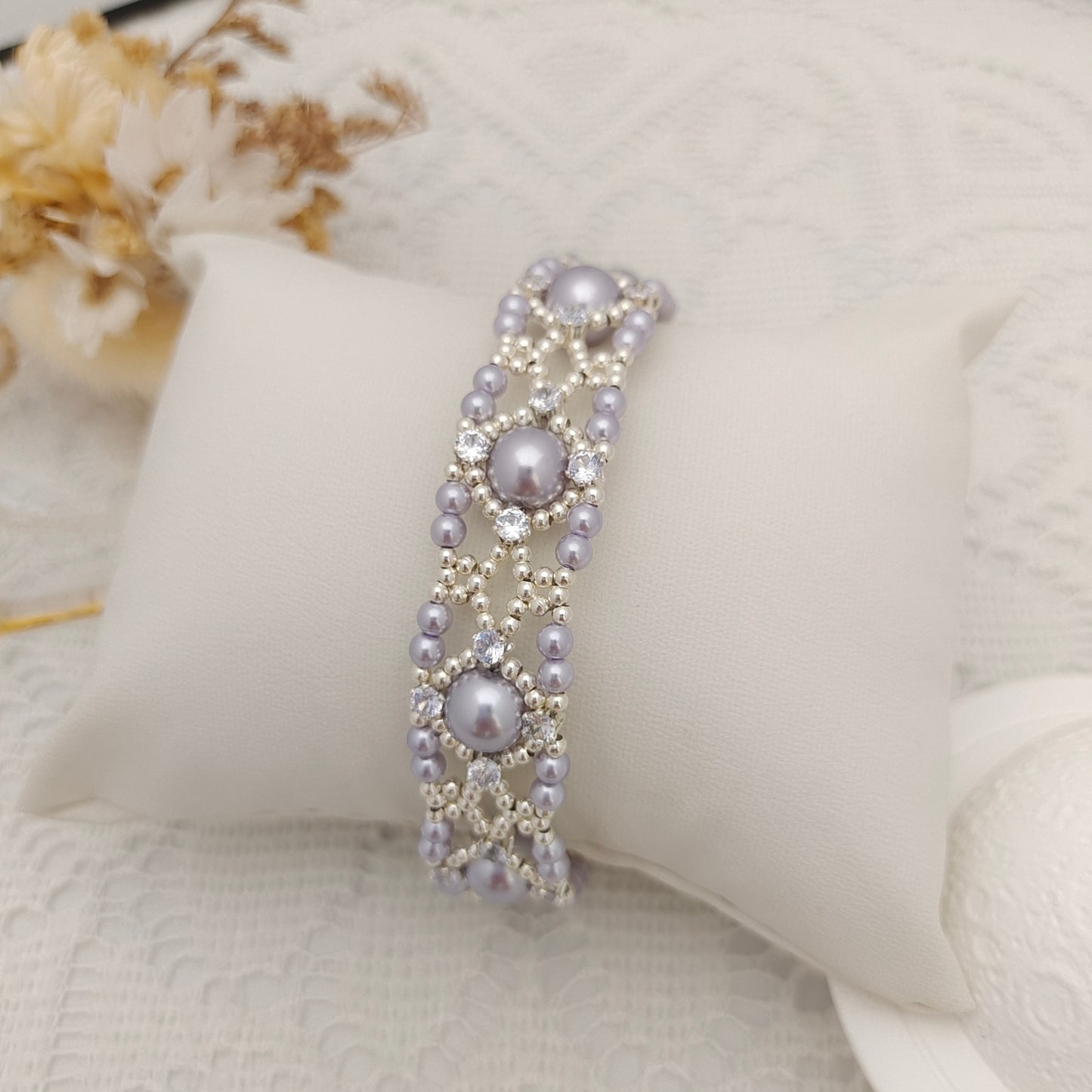【No.104】Handmade Bracelet – Dream Weaver | Pearls & Zircon | Elegant DIY Jewelry