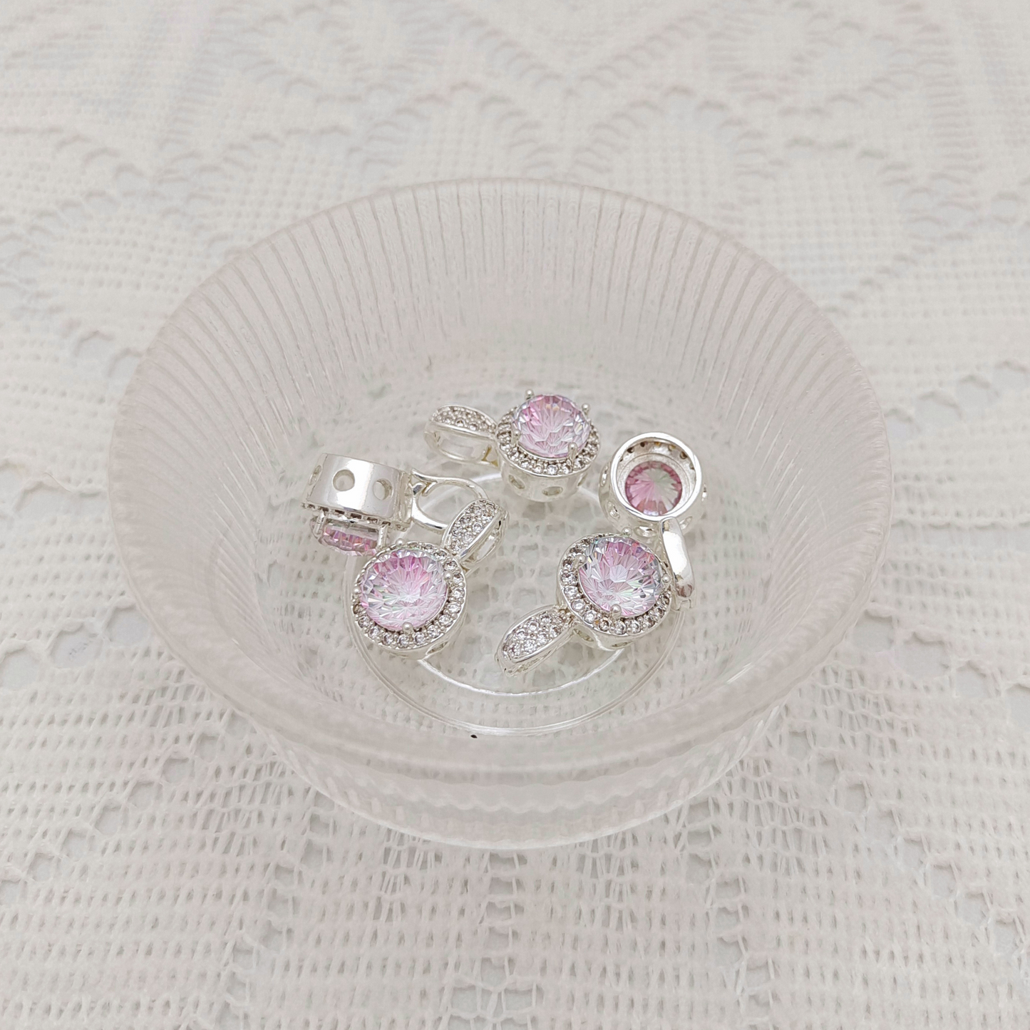 【B26】1PCS Firework-Cut Zircon Clasp Pendant | Dual-Use | Gold/Silver Base | DIY Jewelry Making Accessory