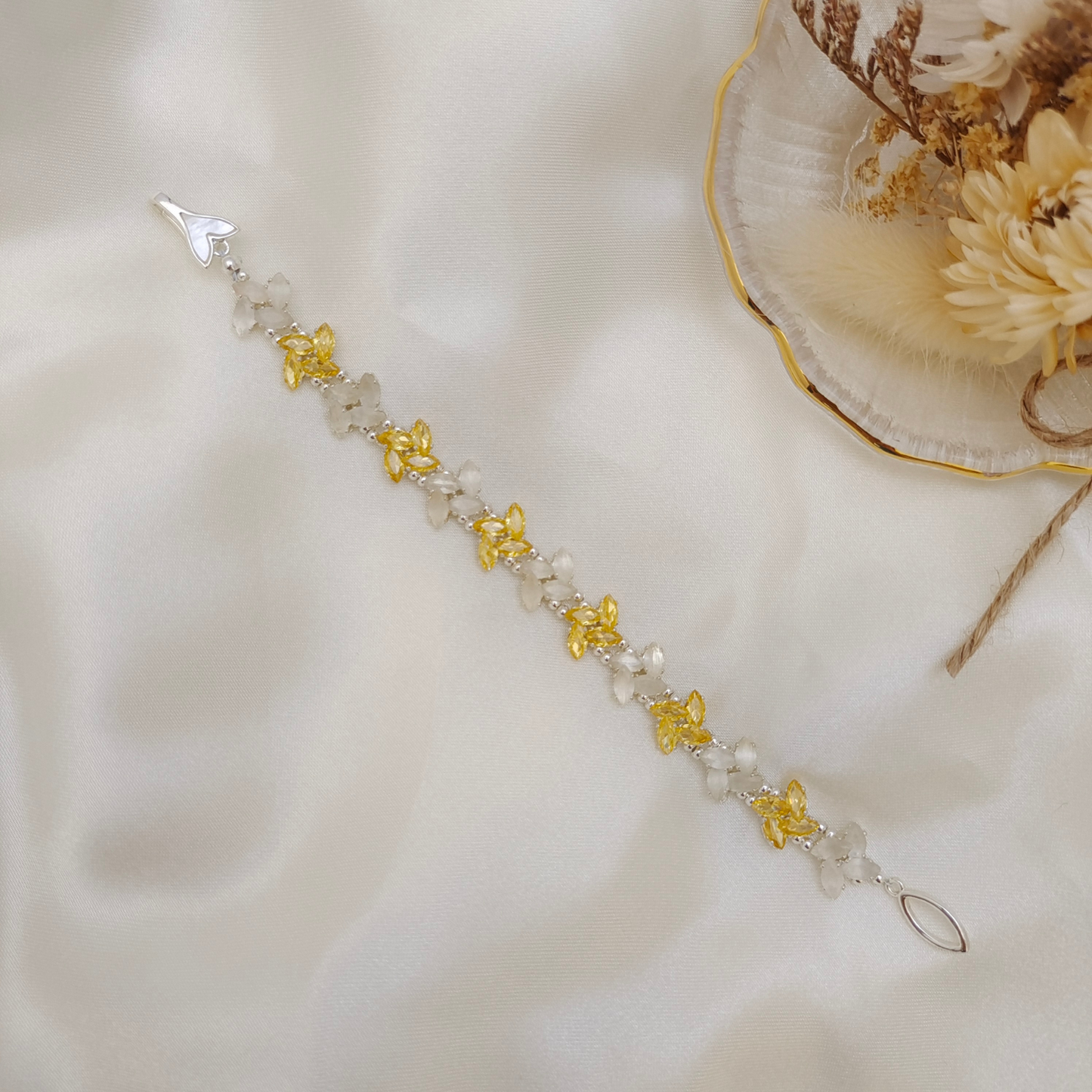 【No.81】 Handmade Bracelet – Pinwheel with Crystal & Cat Eye Marquise Beads | Mermaid Tail Clasp DIY Jewelry Gift fir Her