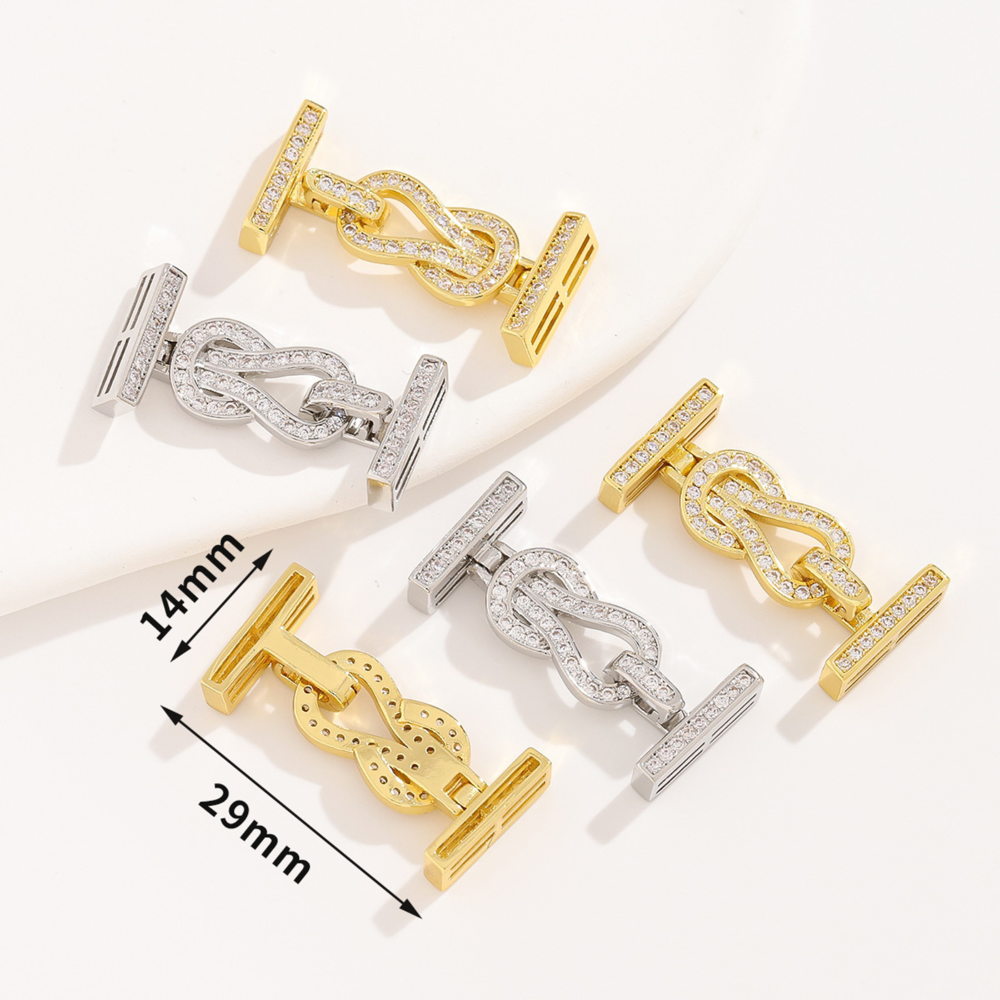 【B46】1PCS DIY Jewelry Clasp – 4-Hole Interwoven Rhinestone Connector, Gold/Silver Plated iFCraftorium