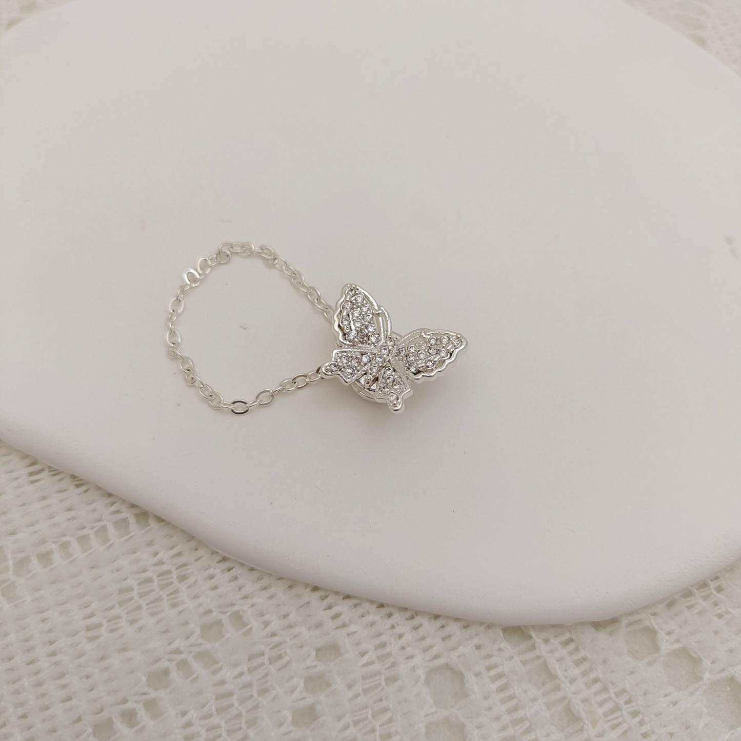 【B35】DIY Clasp – Full Zircon Dreamy Butterfly Magnetic Clasp with Safety Chain, 18K Gold/Thick Silver Plated, Tarnish Resistant, Jewelry Making Accessories