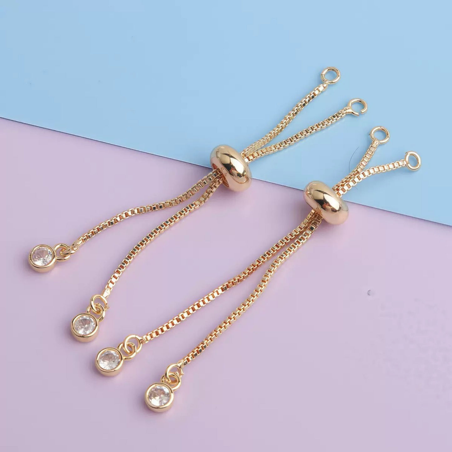 【B39】2PCS DIY Jewelry Findings – Adjustable Slider Beads, Gold/Silver/Steel/Black Plated Copper, Pull Chain Connector for Handmade Bracelets & Necklaces