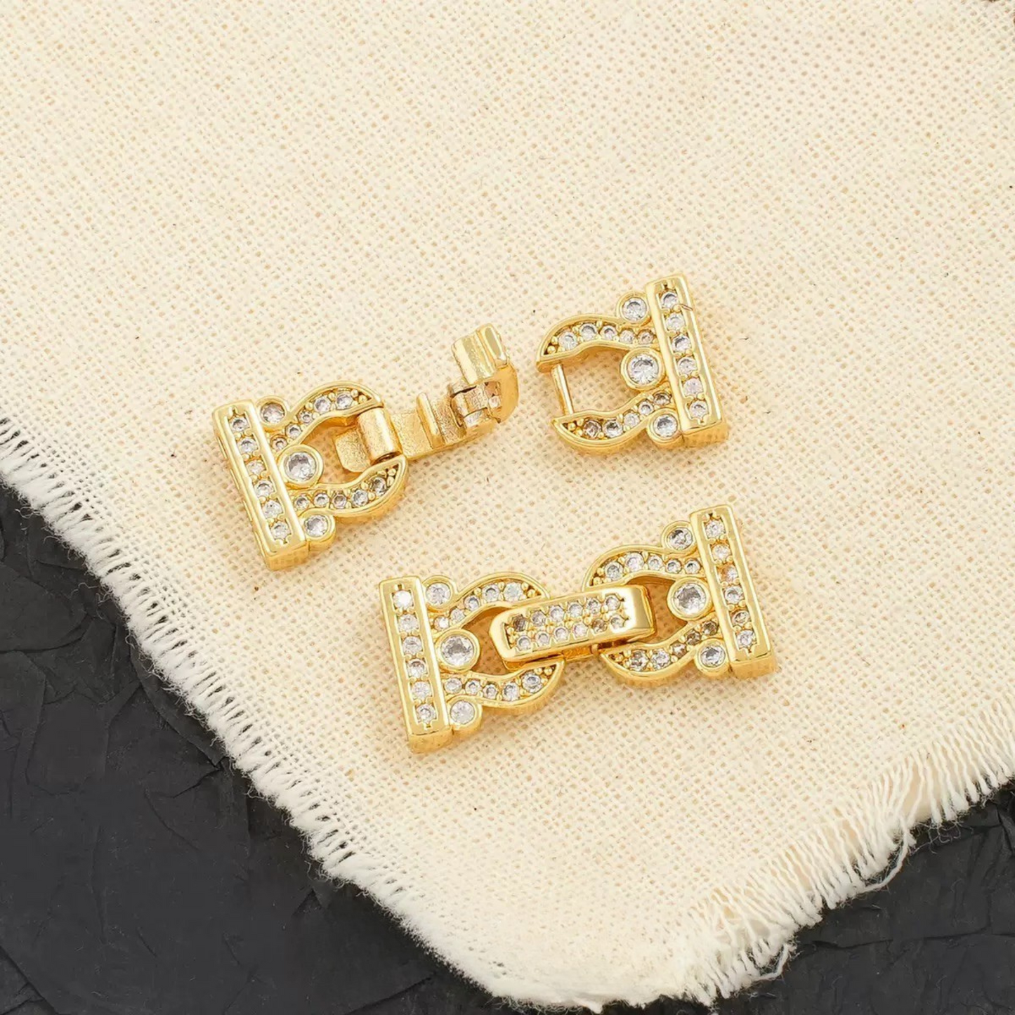 【B23】1PCS Double Horseshoe Clasp with Rhinestones | Gold/Silver | DIY Jewelry End Connector | Copper | 21.7×10mm