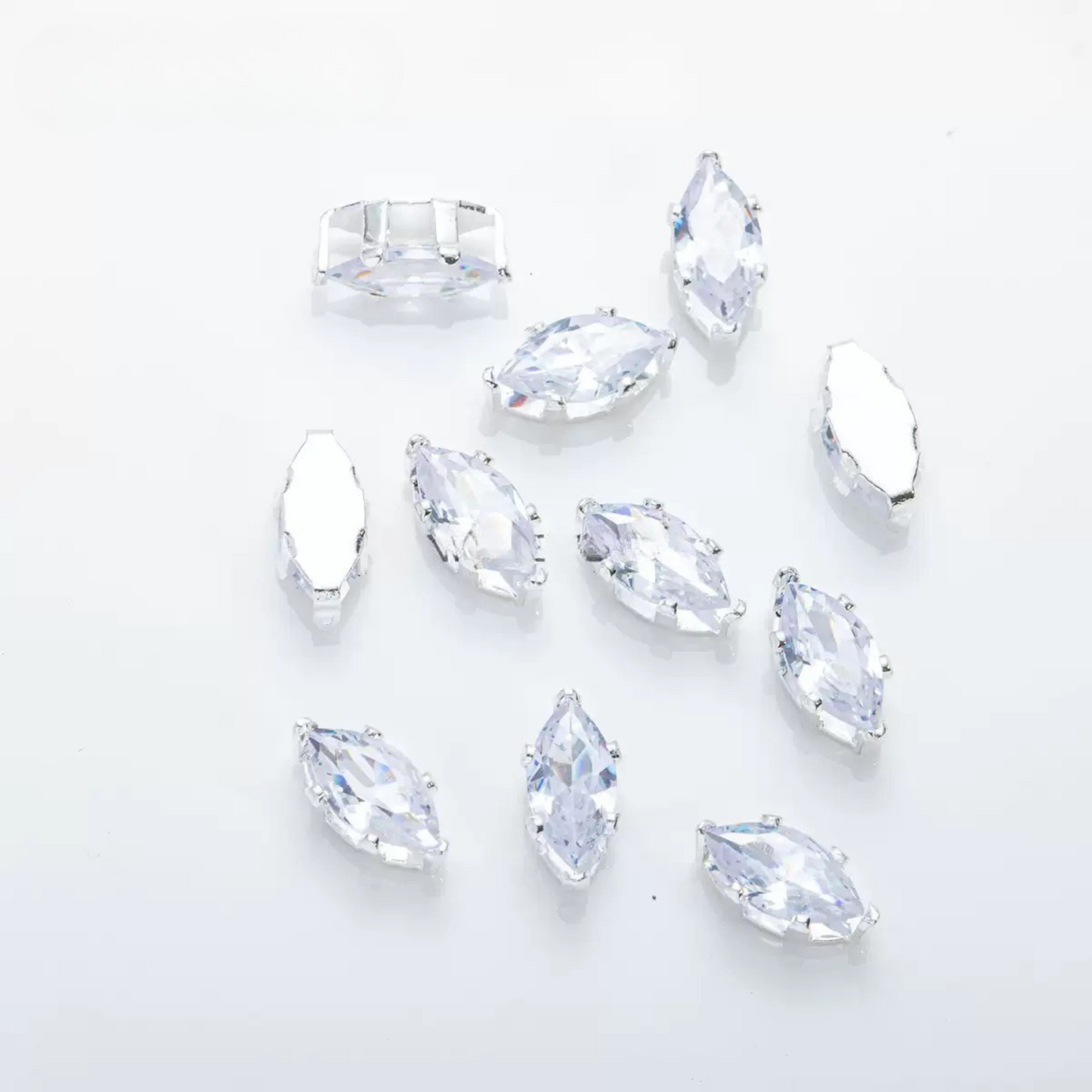 【A30】50PCS DIY Jewelry Findings – 3×6mm Six-Prong Marquise-Cut CZ Stones | Silver-Plated, Tarnish-Resistant Beads for Handmade Bracelets/Necklaces
