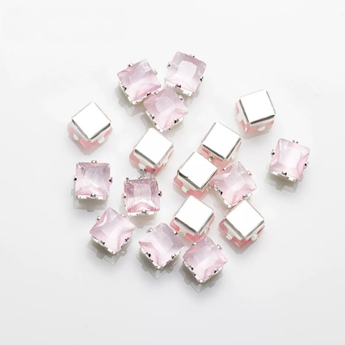 【C02】50pcs Aurora Cat’s Eye Square CZ Beads – 4×4 mm Silver-Plated Prong-Set, DIY Jewelry Supplies iFCraftorium