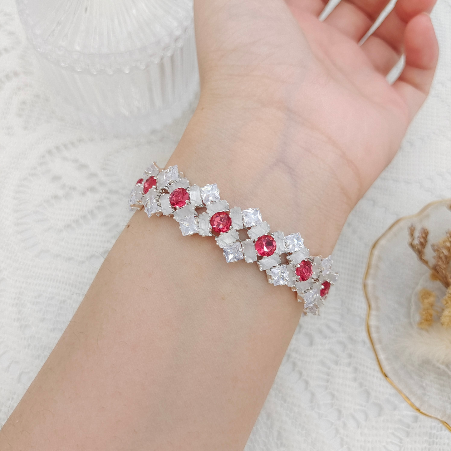 【No.100】DIY Bracelet Kit – “Lily” with Rectangular, Square & Round CZ Stones | Full Tutorial Included iFCraftorium