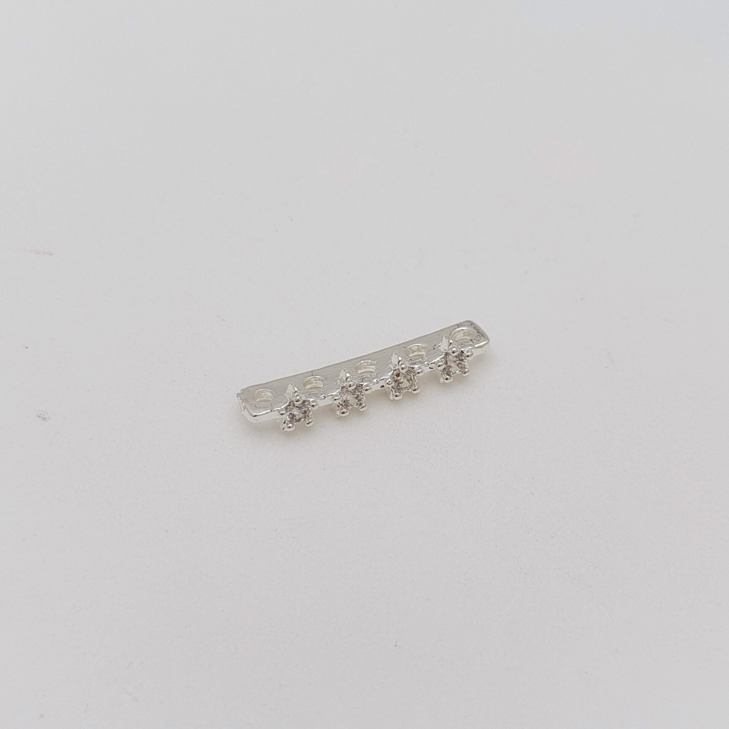 【S15】5PCS DIY Jewelry Findings – 5-Strand Spacer Bar with Micro Pave CZ | Silver Plated Copper, Anti-Tarnish
