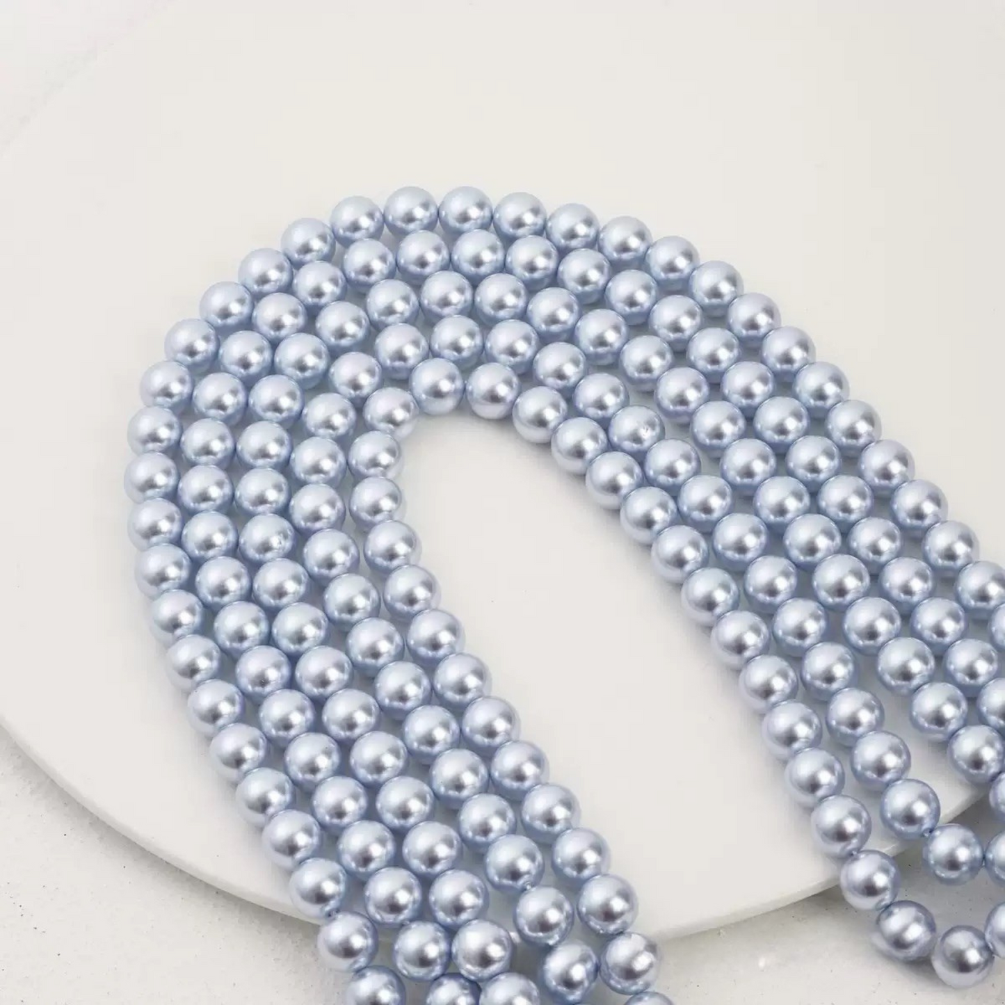 【P07】Imitation Swarovski Blue Snow Glass Pearls | High Gloss Round Beads | 2–8mm DIY Jewelry Making Supplies