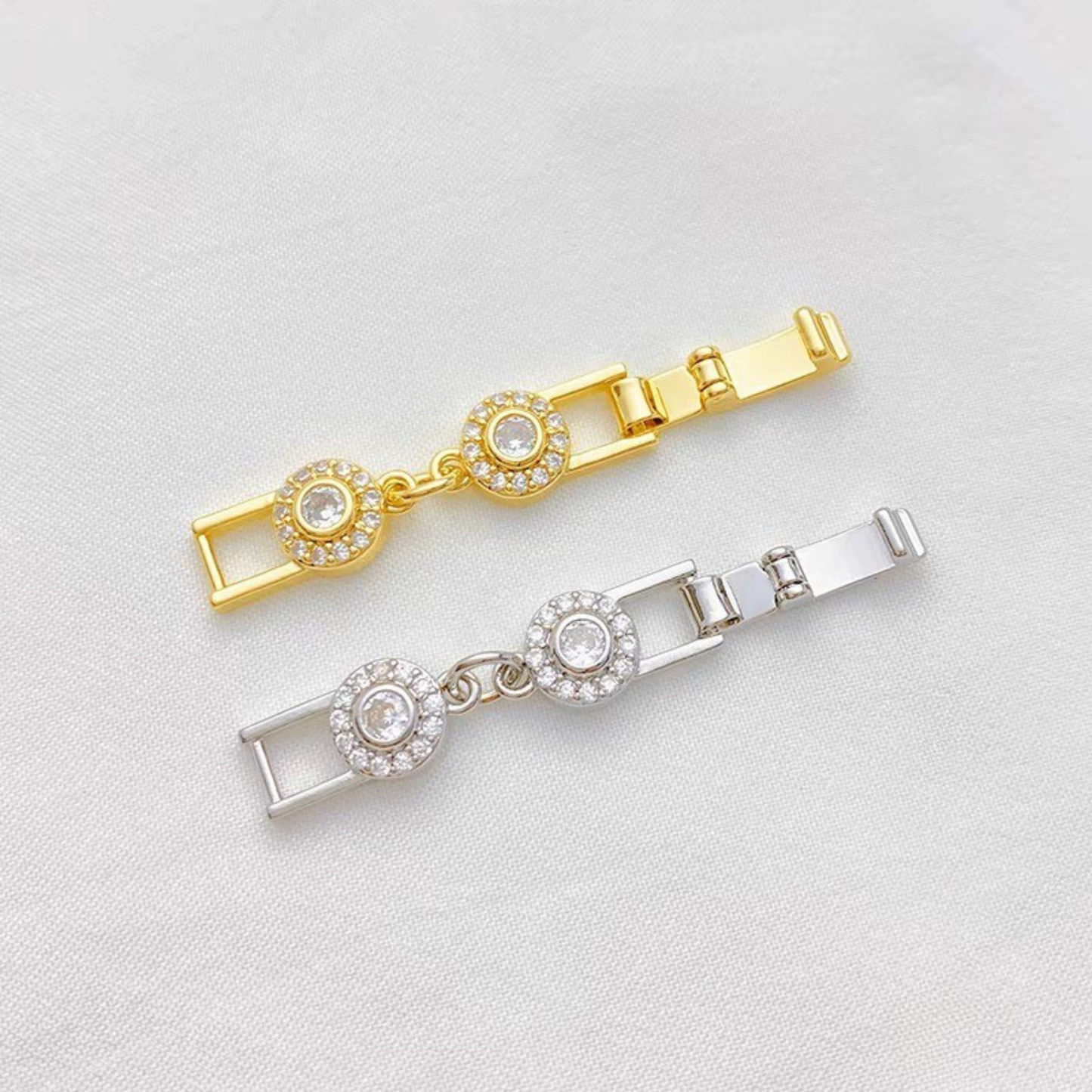 【B49】Round CZ Flower Clasp – Sparkling Bracelet Connector | Gold/Silver Beading Findings iFCraftorium