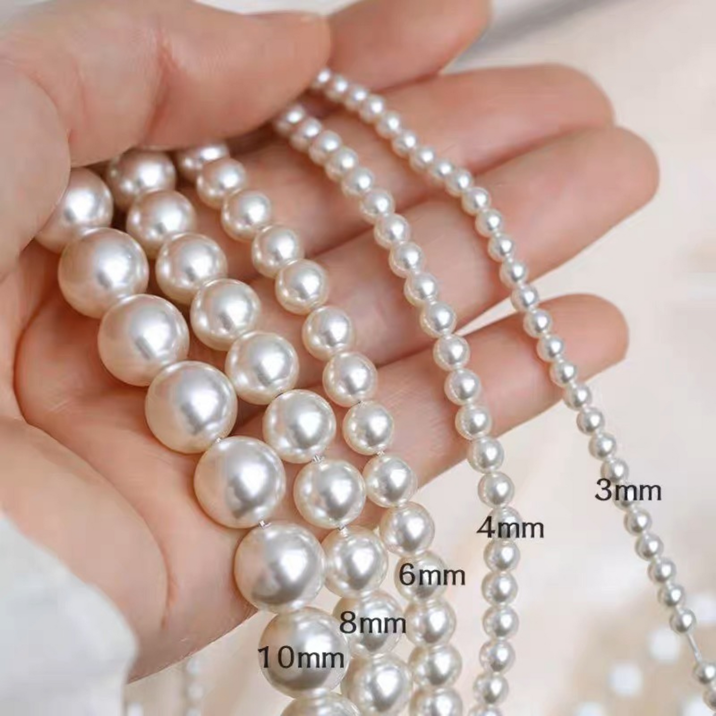 【P02】Glass Imitation Pearl Beads – Code 650 Warm Ivory, 2–10mm Round, Glossy Finish for DIY Jewelry