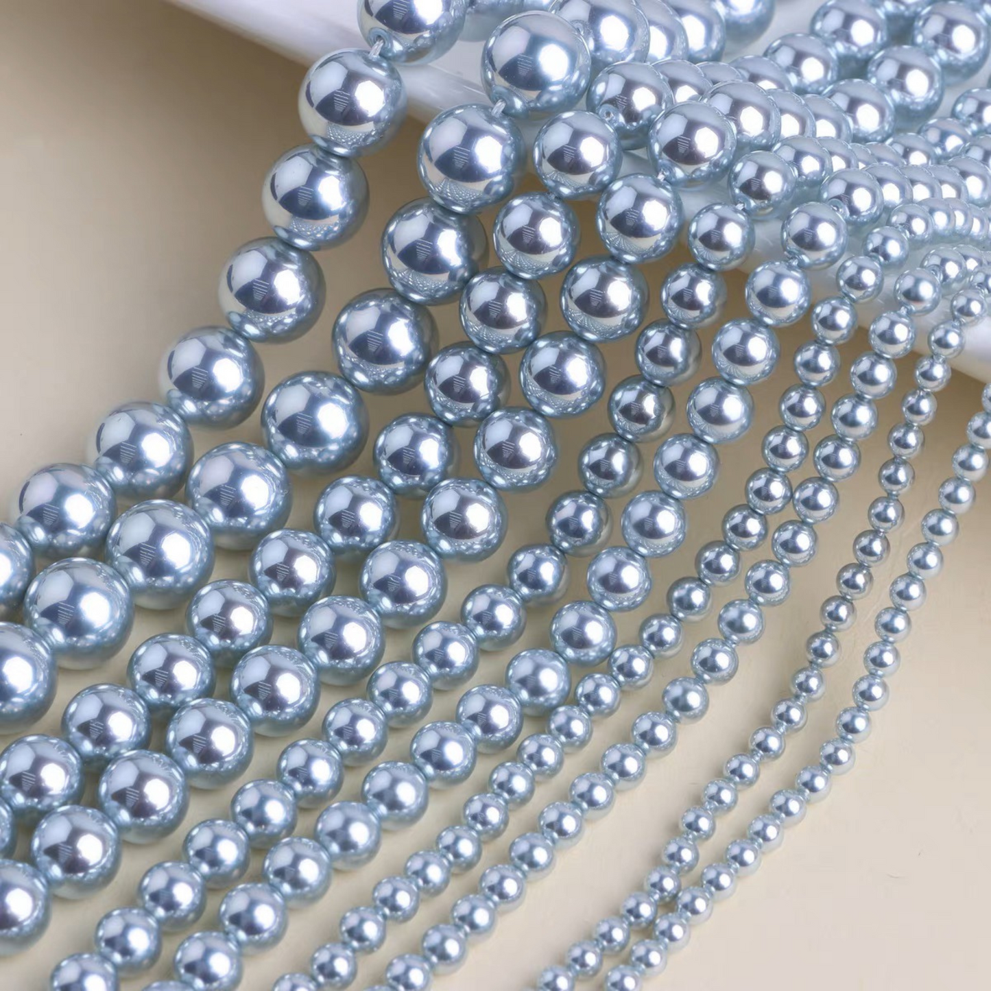 【P07】Imitation Swarovski Blue Snow Glass Pearls | High Gloss Round Beads | 2–8mm DIY Jewelry Making Supplies