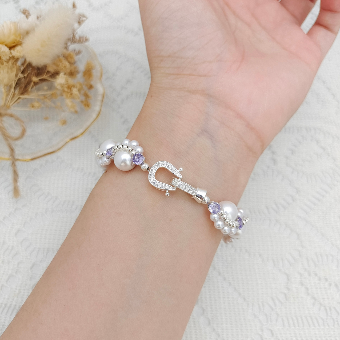 【No.87】Handmade Bracelet – Nebula with 8mm Pearls & CZ Beads | Celestial Style Jewelry iFCraftorium
