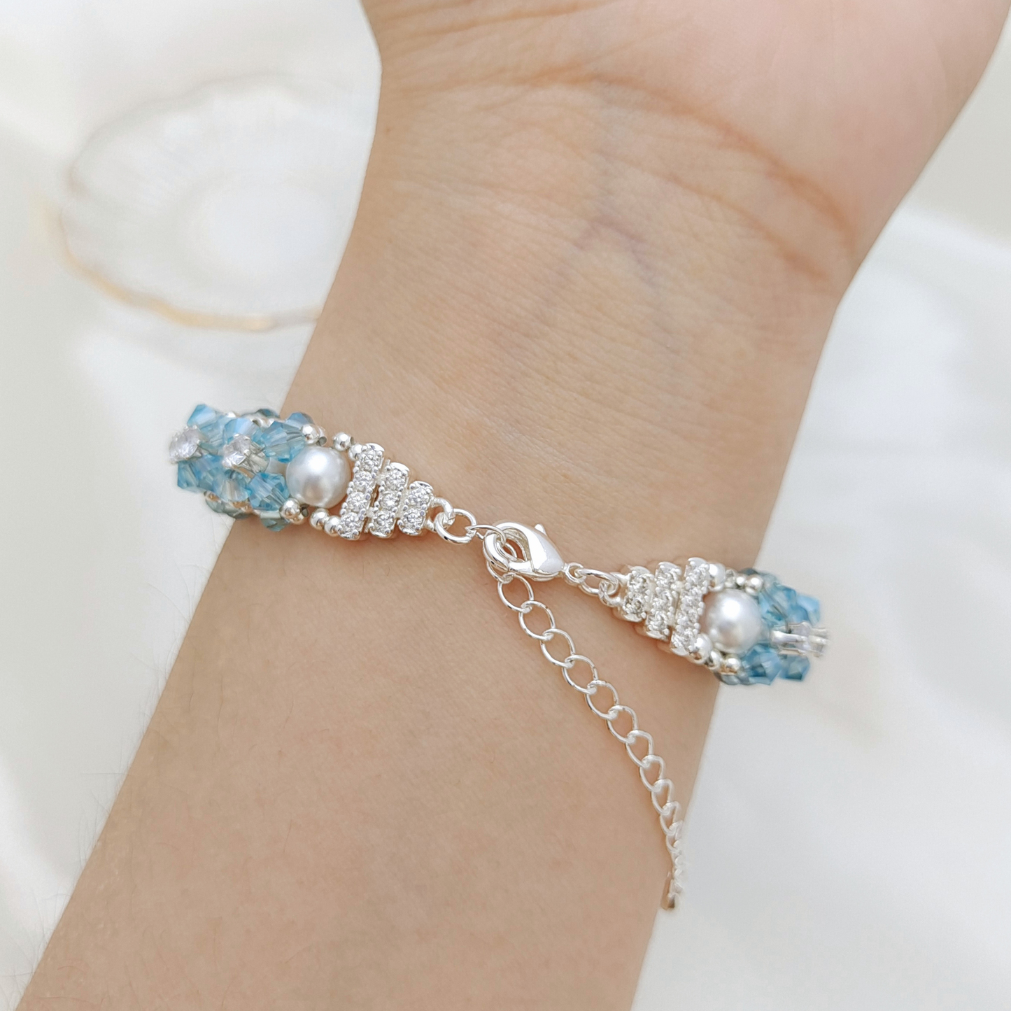 【No.123】Sunny Day Handmade Bracelet – Pearls, Diamond Beads & Cake Lobster Clasp iFCraftorium