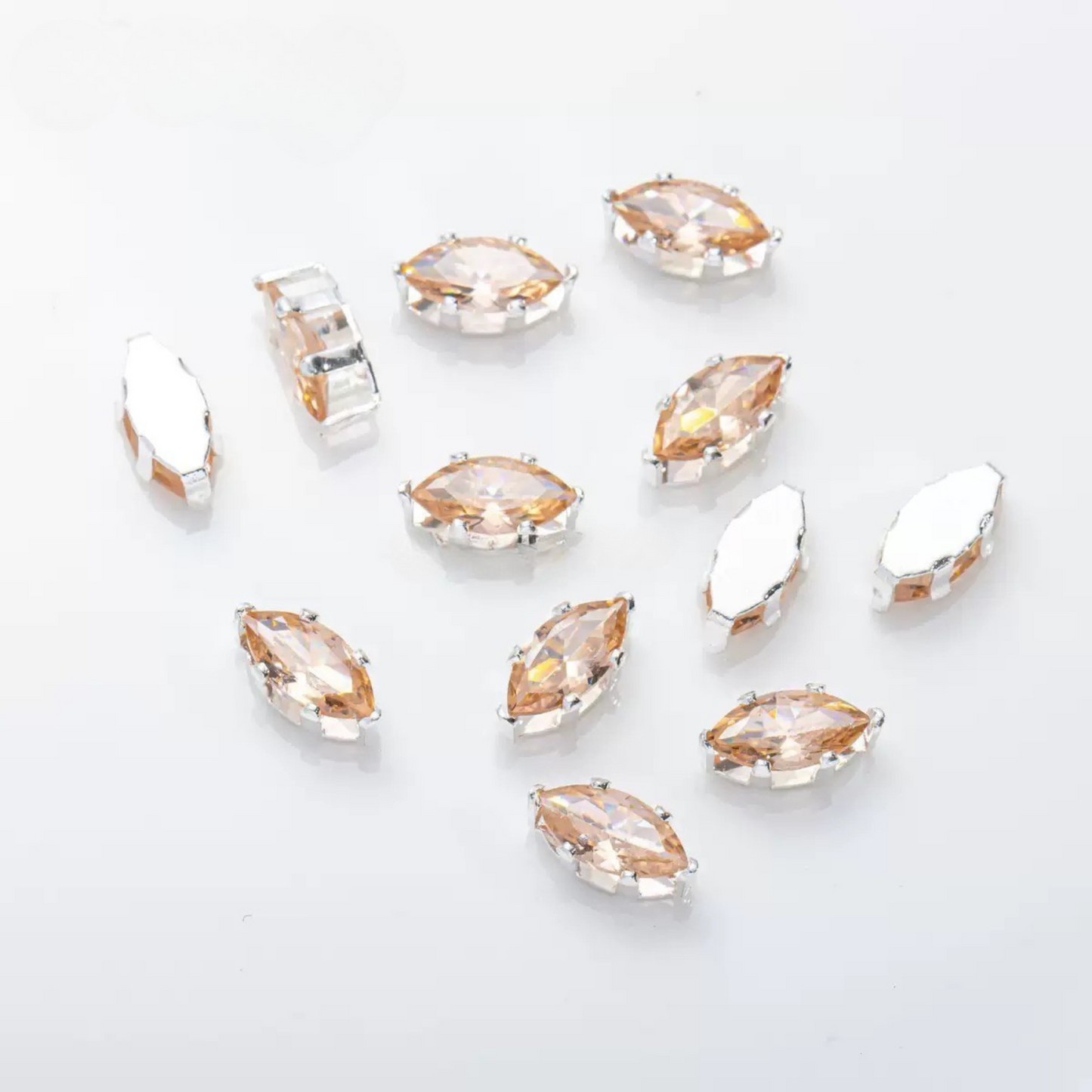 【A30】50PCS DIY Jewelry Findings – 3×6mm Six-Prong Marquise-Cut CZ Stones | Silver-Plated, Tarnish-Resistant Beads for Handmade Bracelets/Necklaces