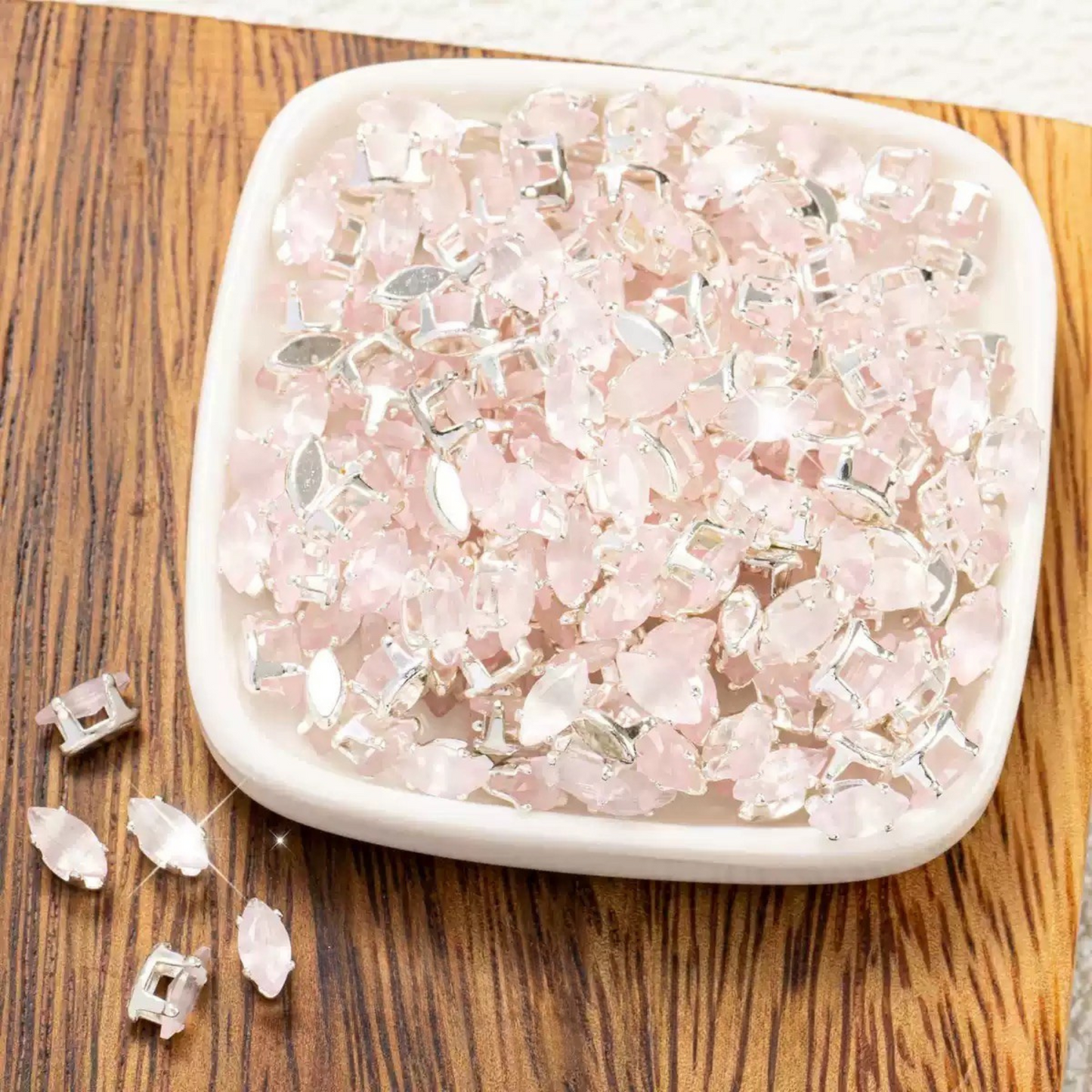 【C03】50pcs Cat Eye Marquise Rhinestone Beads – Silver-Plated Claw Settings, for DIY Jewelry