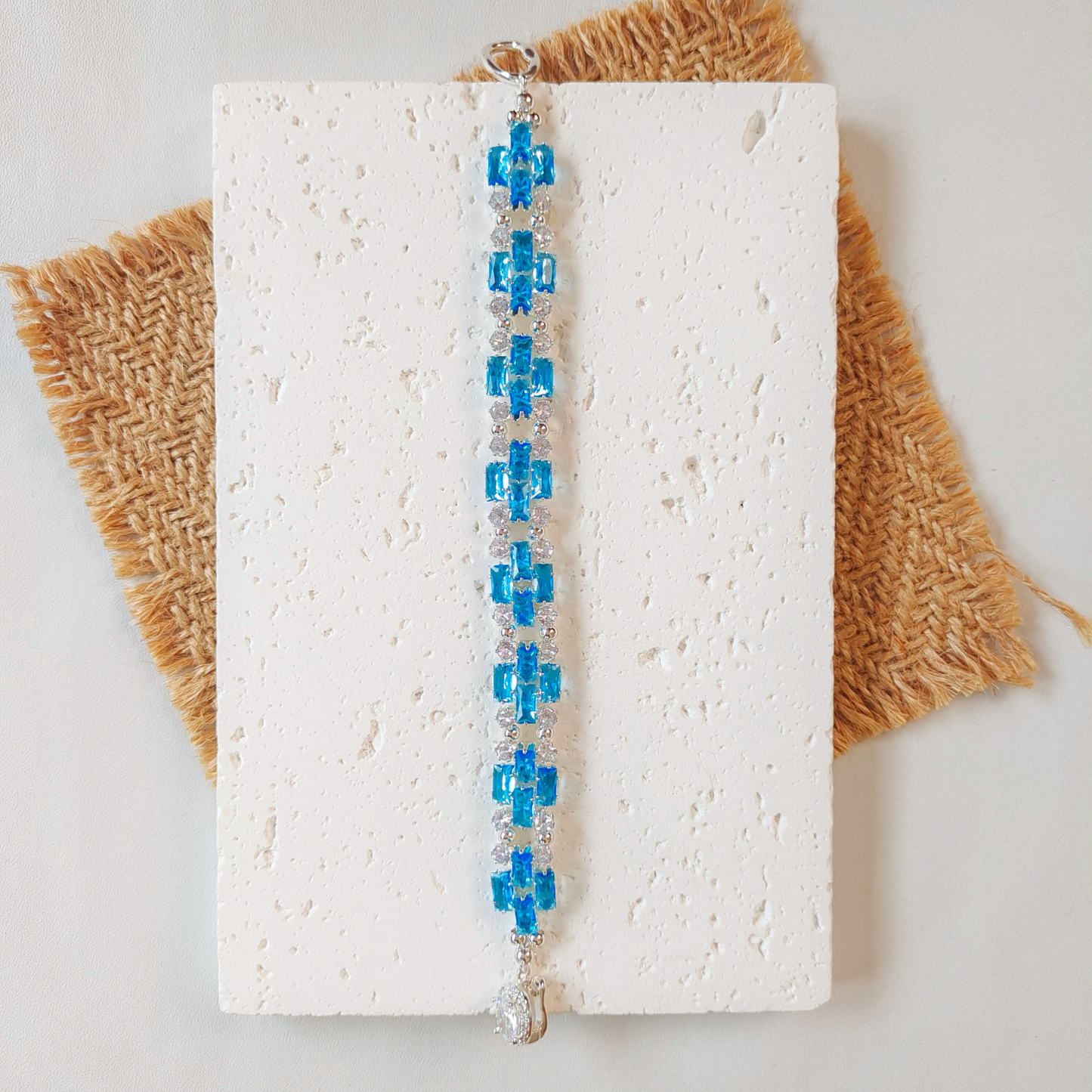 【No.38】 DIY Handmade Bracelet – Smurf Blue Baguette Zircon & Crystal Beaded Bracelet Gift for Her iFCraftorium