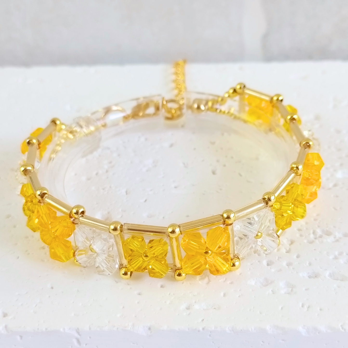 DIY Rock Sugar-Inspired Beaded Bracelet – 4mm Crystal Diamond Beads, 6mm Gold Tube Beads, Gold Seed Beads & Findings | CraftKit Beginner-Friendly Gift for Her