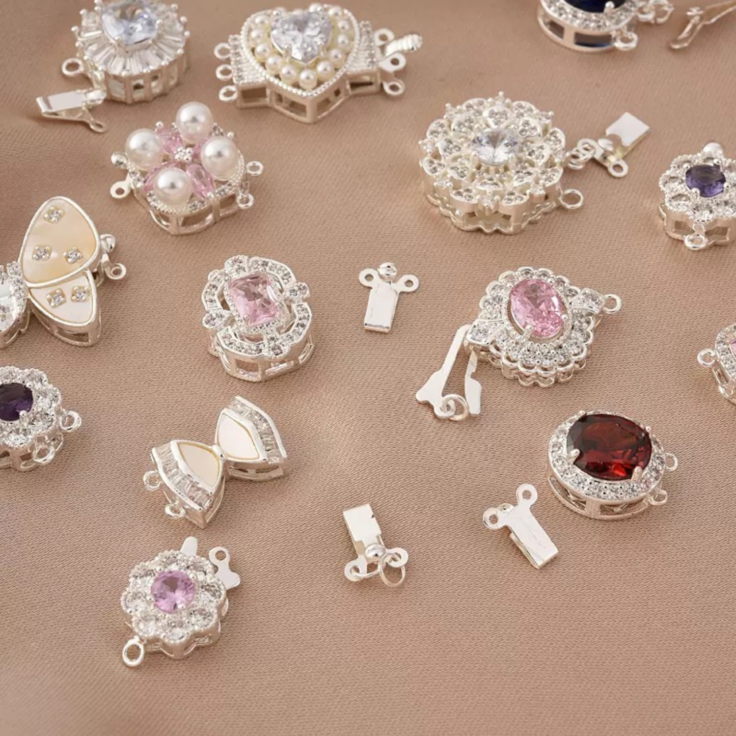 【B36】1PCS DIY Clasp – Purple Zircon Flower Insert Clasp, Thick Silver Plated, Tarnish Resistant Jewelry Making Accessories