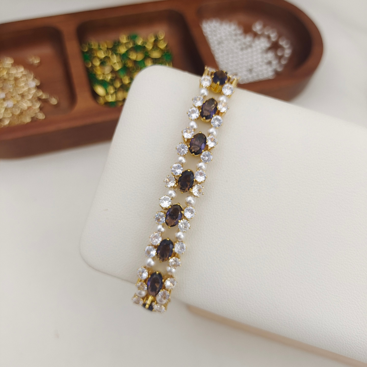 DIY Crystal Pearl Bracelet Kit – Oval Zircon & Pearl Beads Gif for Her | iFCraftorium Kit #187 iFCraftorium