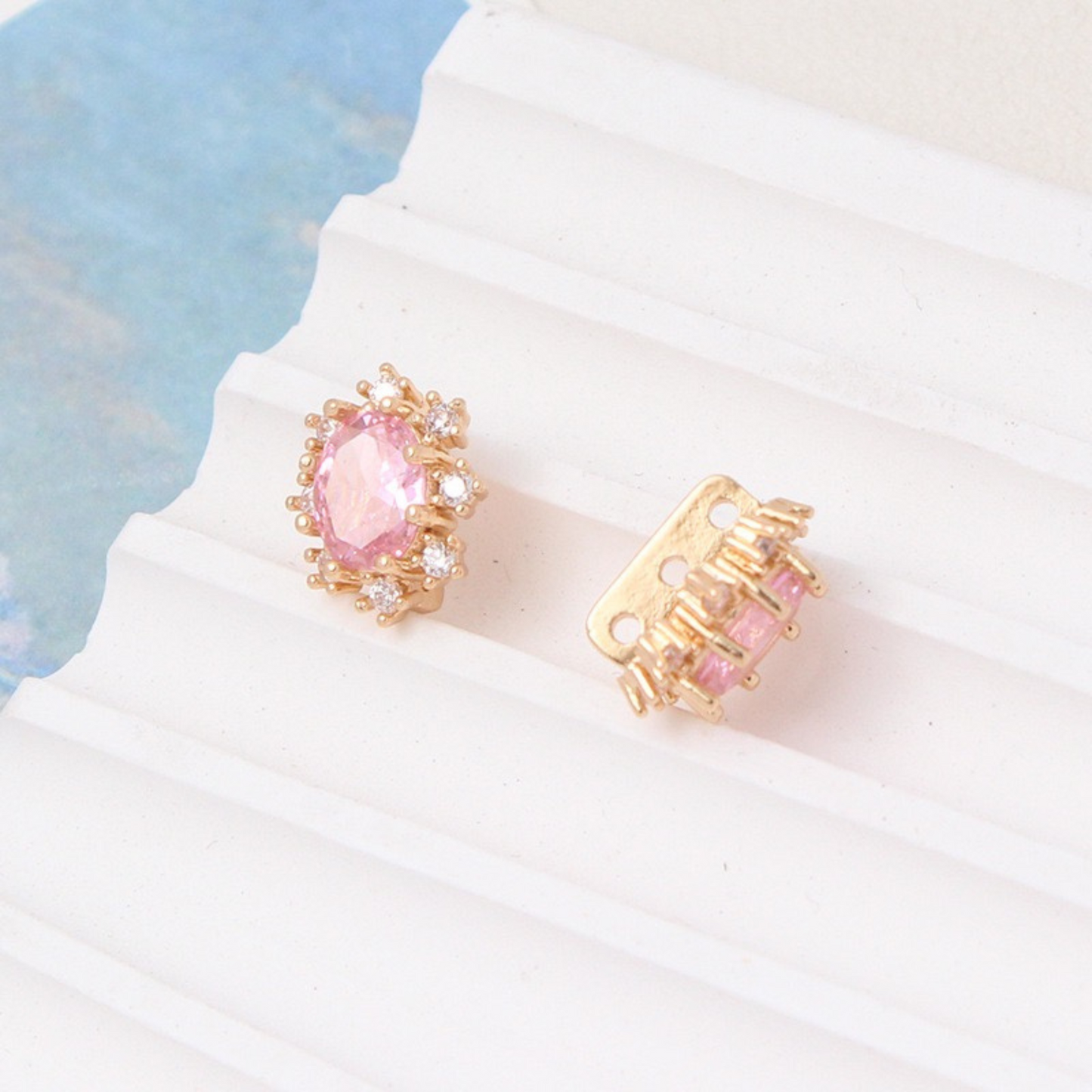 【S10】7PCS DIY Spacer Beads | Triple Row Hole Connector | Gold-Plated Copper with Colorful CZ | Non-Tarnish Jewelry Making Supplies