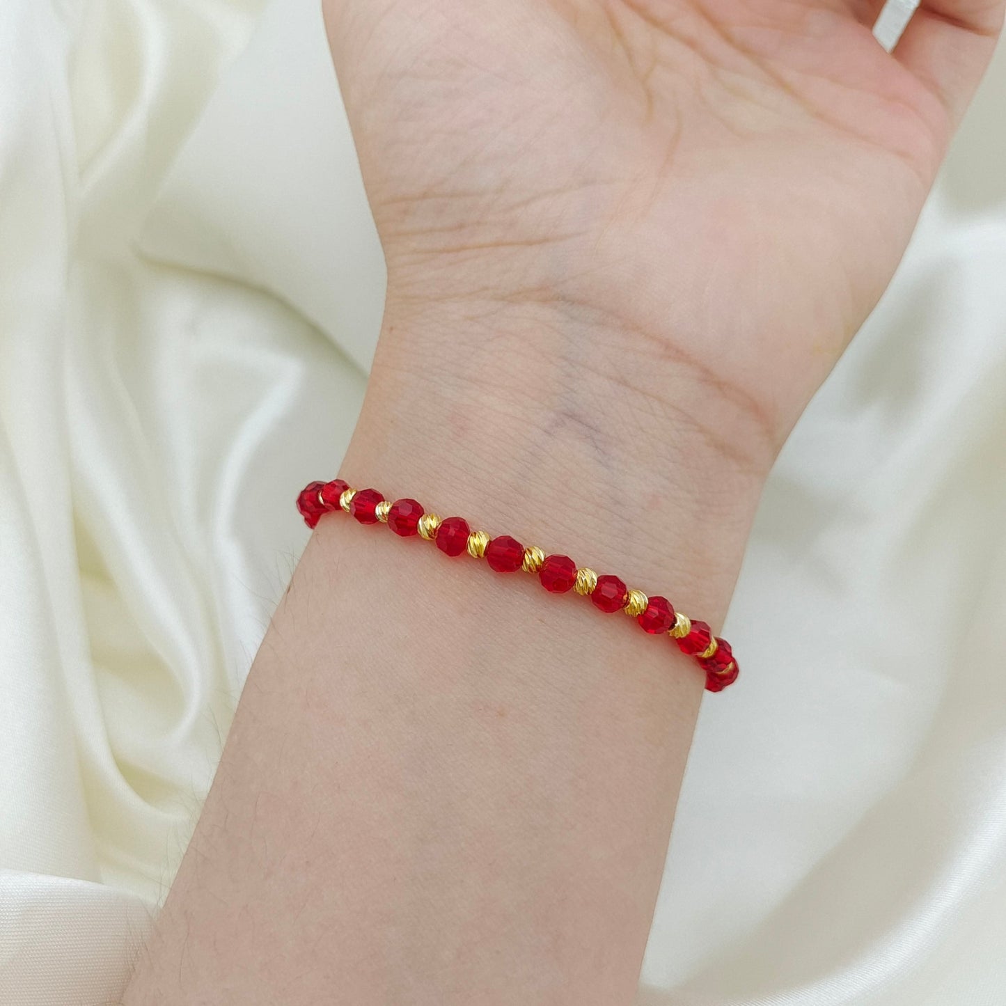 【No.130】DIY Bracelet Kit – Fortune Beads with 4mm Round Beads, Watermelon Beads & Lucky Pepper Connector | Complete Tutorial Included iFCraftorium