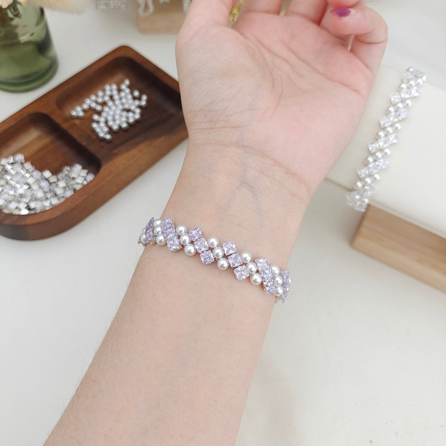 DIY Square Zircon Pearl Bracelet Making Kit | Handmade Daily Jewelry Gift Full | Materials & Tutorial Kit #182 iFCraftorium