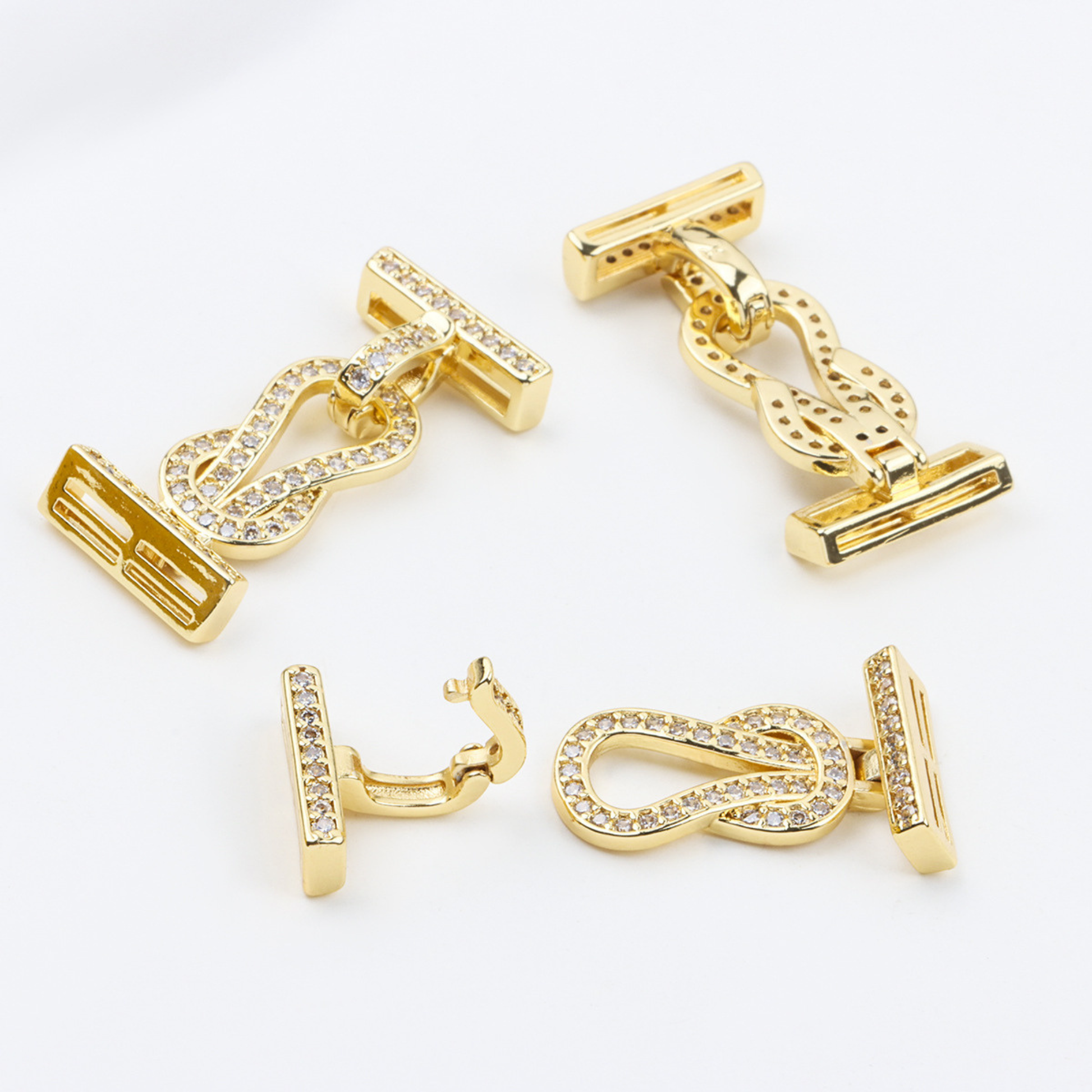 【B46】1PCS DIY Jewelry Clasp – 4-Hole Interwoven Rhinestone Connector, Gold/Silver Plated iFCraftorium