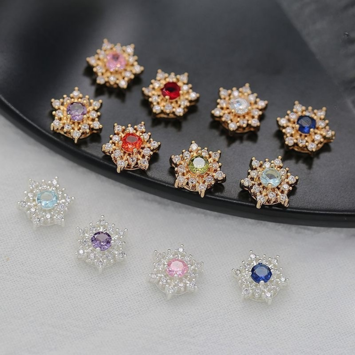 【S06】1PCS Hexagram CZ Spacer Beads – Sparkling 6-Point Star Beads, Gold/Silver-Plated, for DIY Bracelets & Jewelry Making