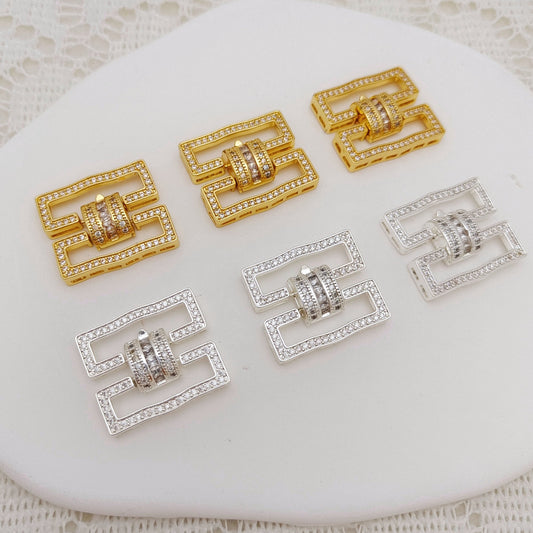 【B45】DIY Jewelry Clasp – Large Infinity 5-Hole Full Zircon Connector | 18K Gold/Silver Plated High-Color Retention Copper Findings | Beading Accessories iFCraftorium