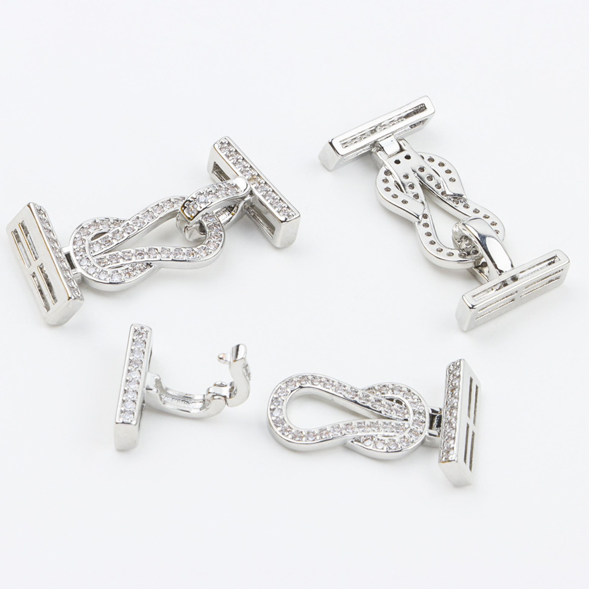 【B46】1PCS DIY Jewelry Clasp – 4-Hole Interwoven Rhinestone Connector, Gold/Silver Plated iFCraftorium