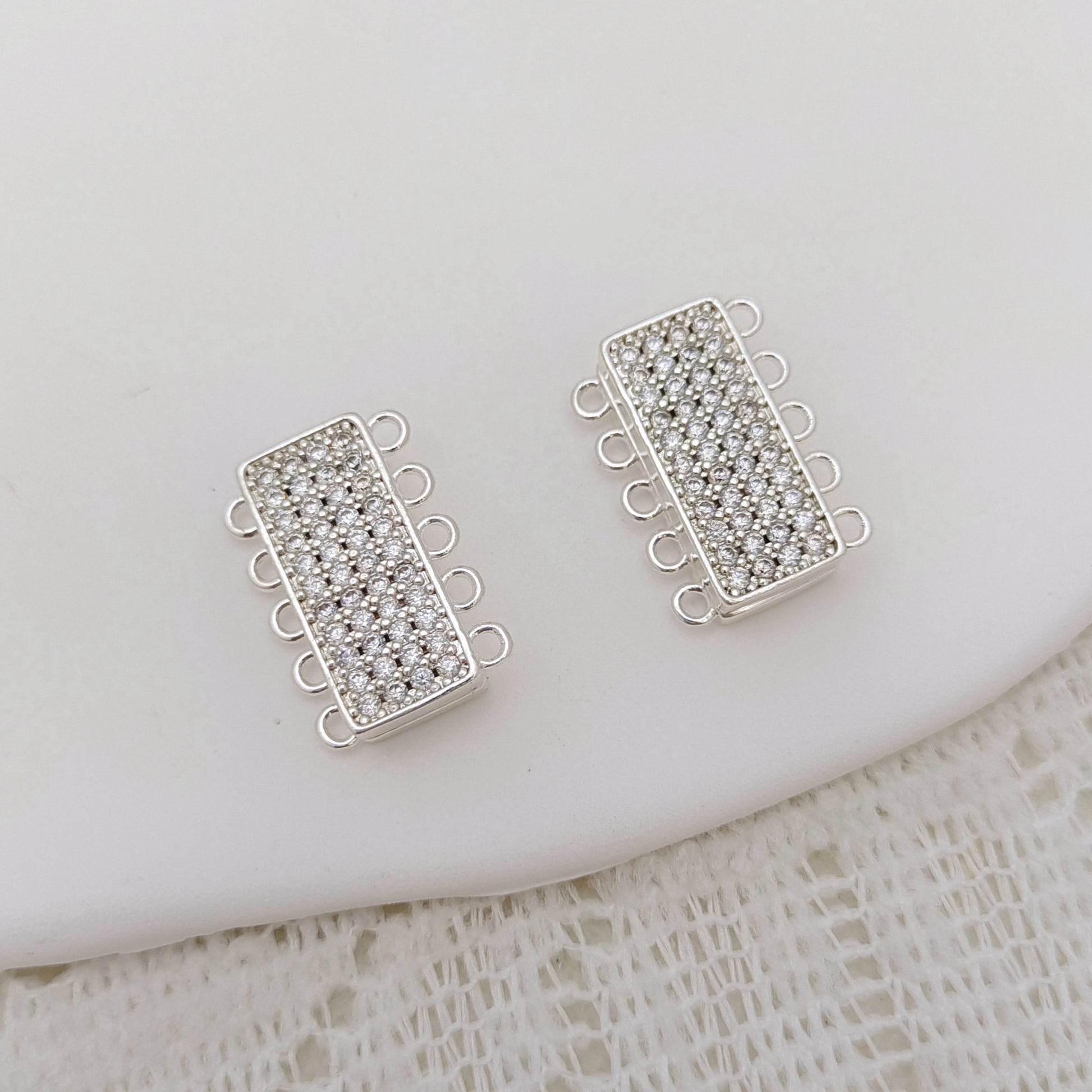 【B44】DIY Jewelry Clasp – 5-Hole Magnetic Box Clasp with Full Zircon | 18K Gold/Silver Plated High-Color Retention Copper Connector | Beading Accessories iFCraftorium