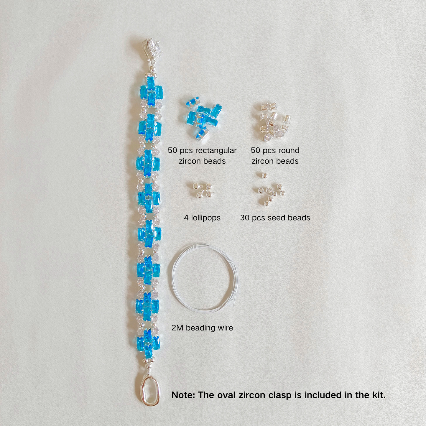 【No.38】 DIY Bracelet Craft Kit – Smurf Blue Baguette Zircon, Crystals & Beading Supplies with Video Tutorial