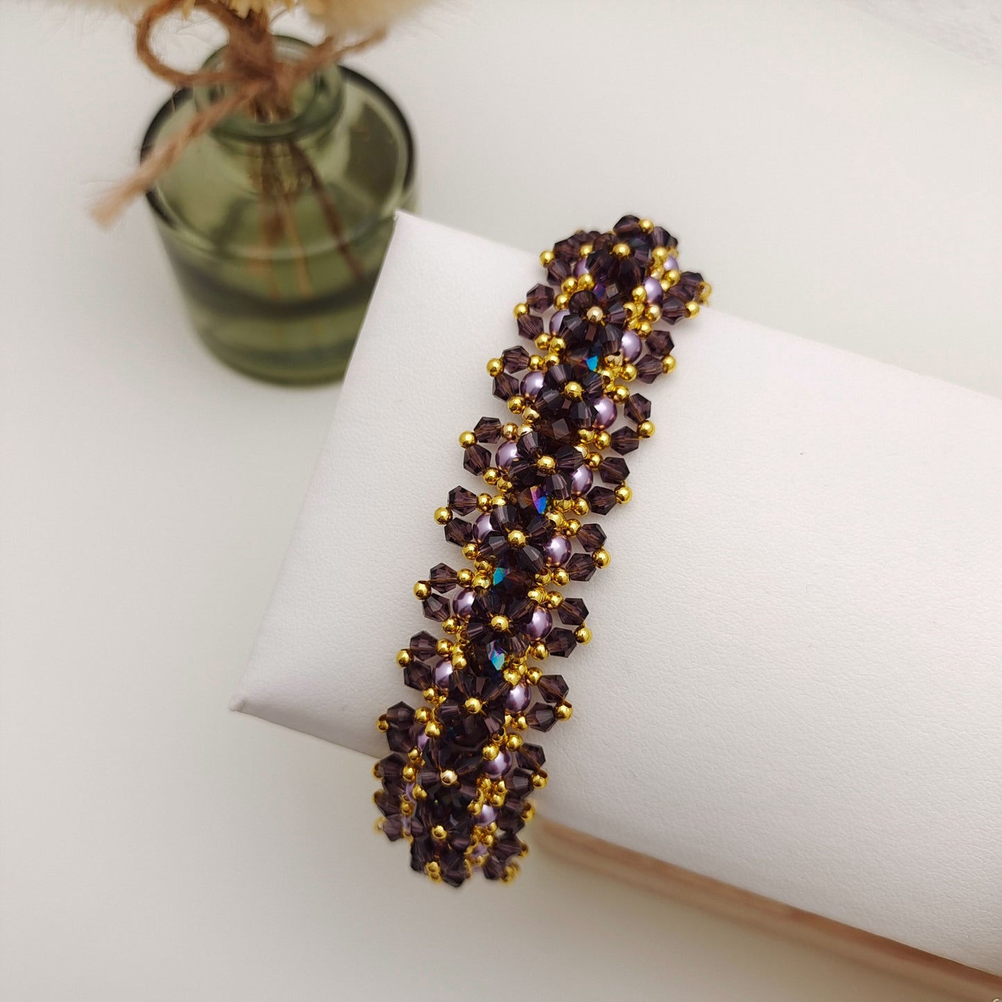 【No.122】DIY Beading Kit – Caramel Macchiato Bracelet | Pearls, AB Crystals & Peacock Clasp | Complete Tutorial iFCraftorium