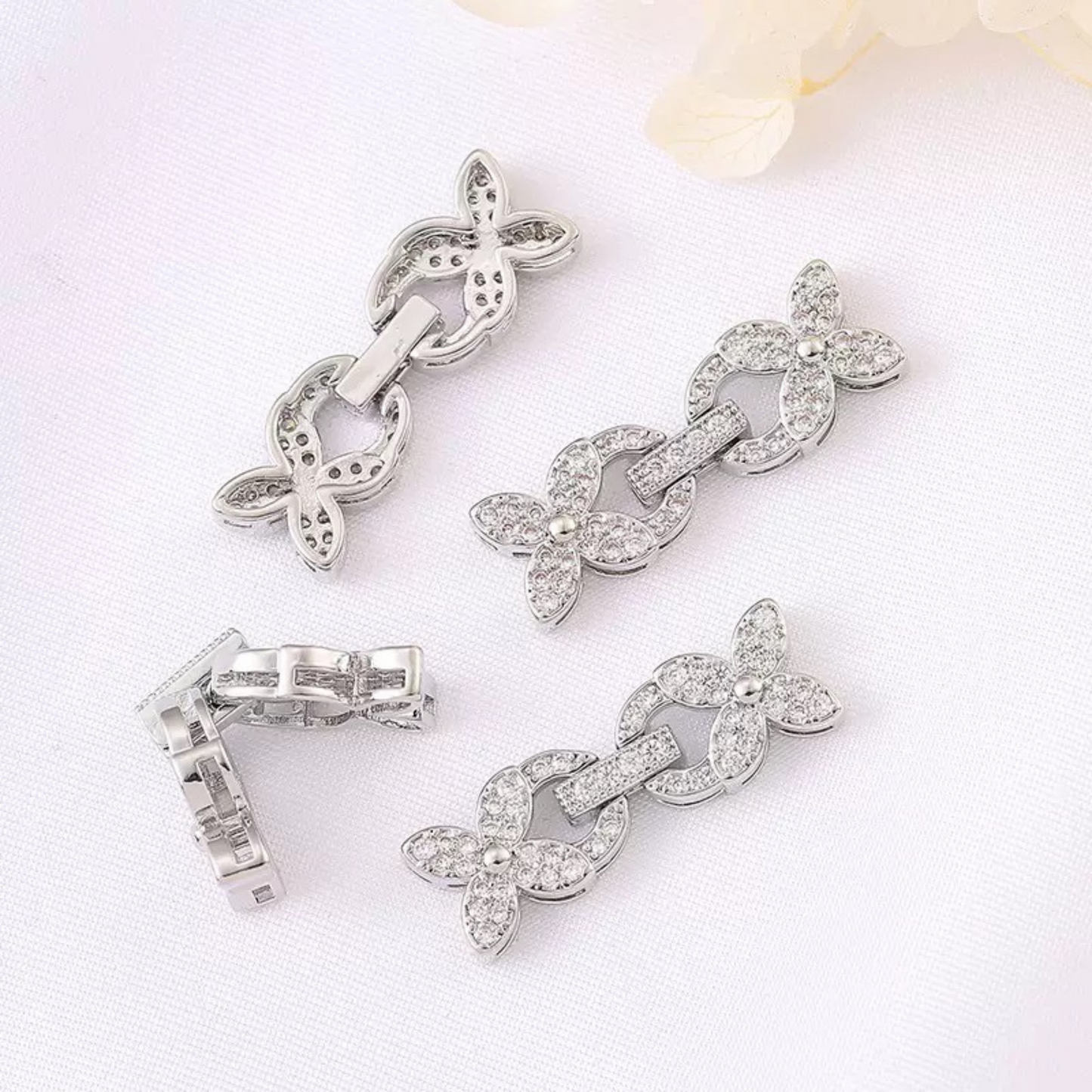 【B27】1PCS DIY Jewelry Findings – Clover Strap Clasp with Zircon | 18K Gold/Platinum Plated | Non-fading Beading Accessories