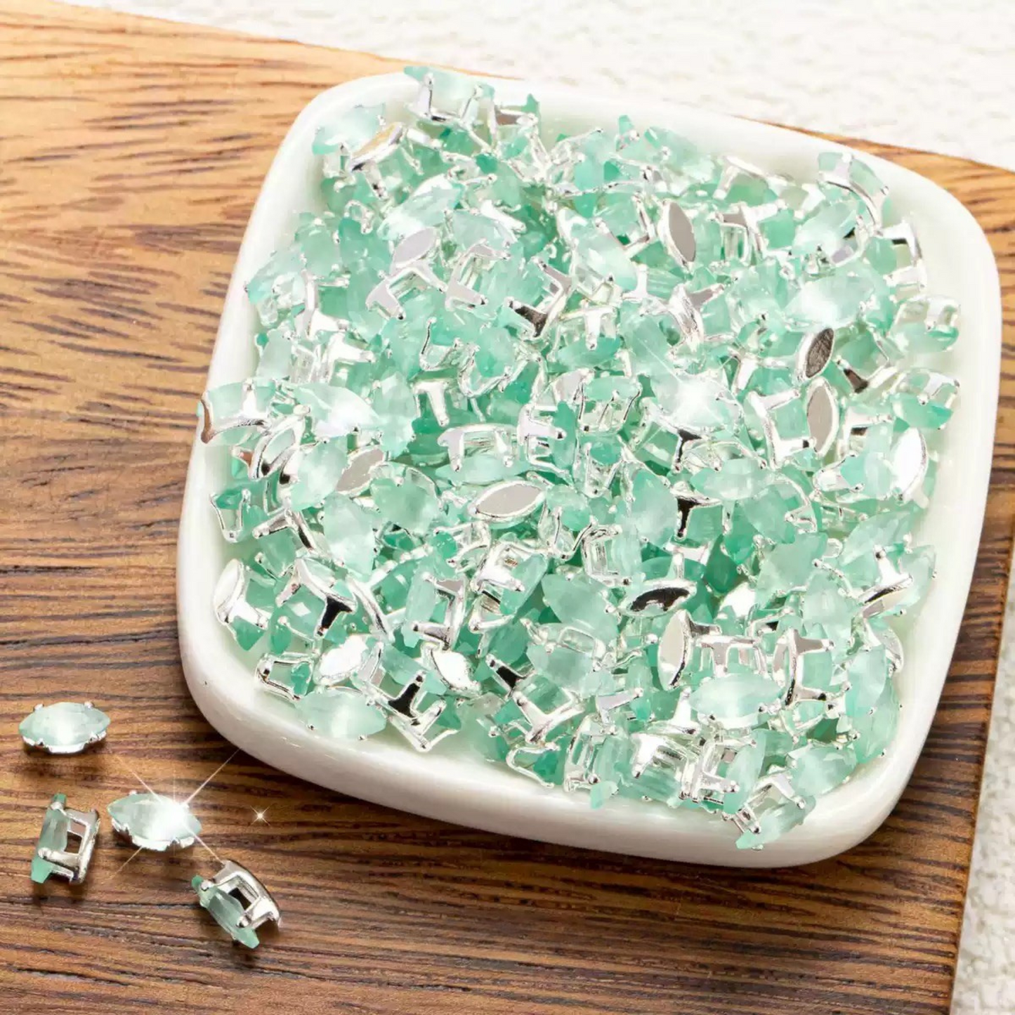 【C03】50pcs Cat Eye Marquise Rhinestone Beads – Silver-Plated Claw Settings, for DIY Jewelry iFCraftorium