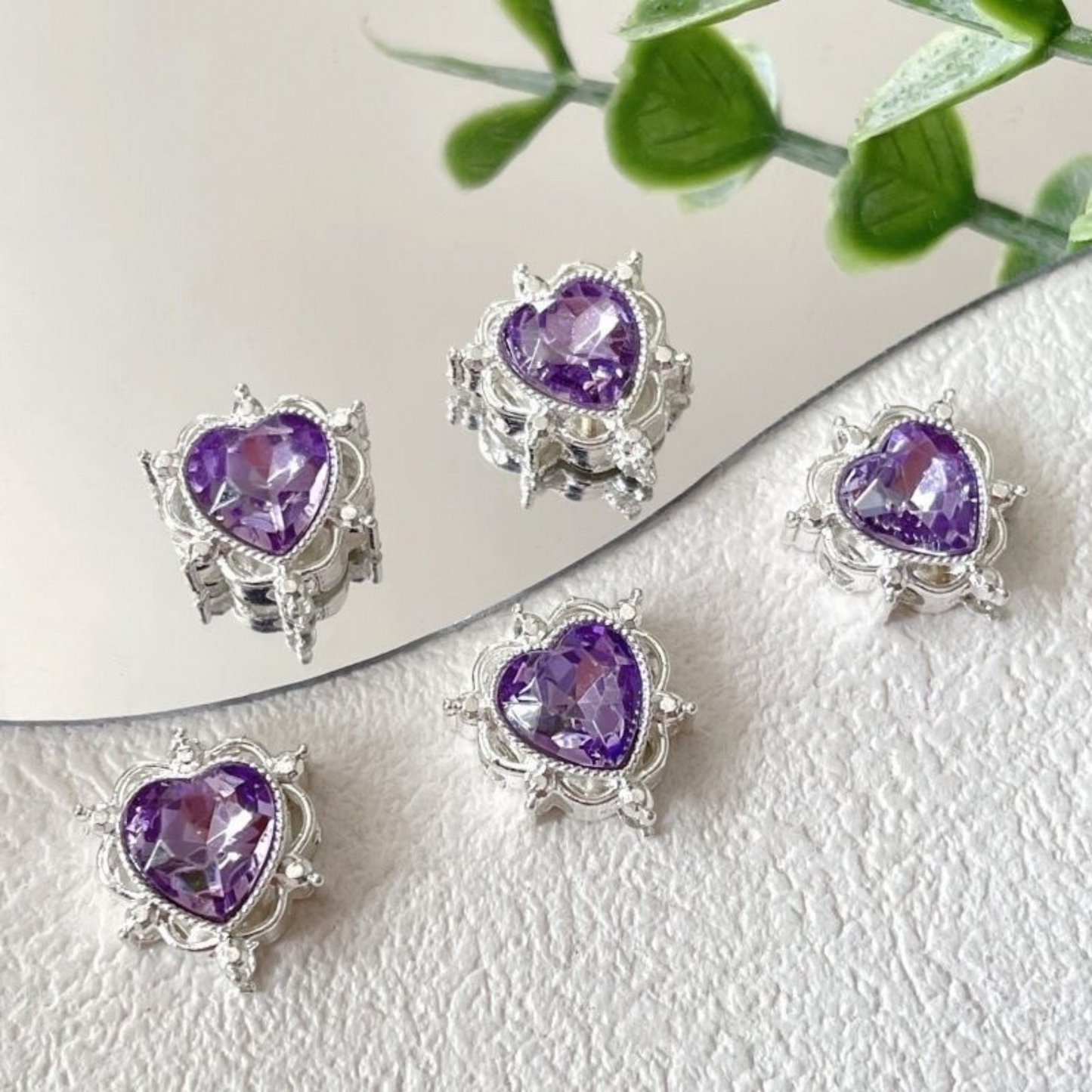 【S08】1PCS Heart-Shaped Rhinestone Spacer Beads – Silver Base, Full Hole, Alloy + CZ, for DIY Bracelets & Necklaces