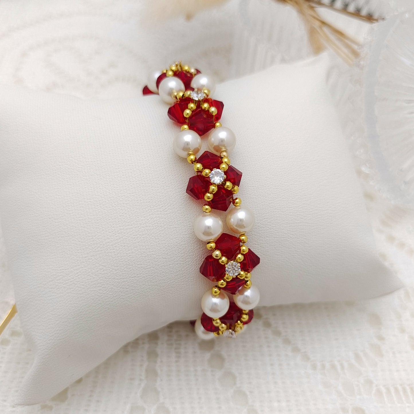 【No.126】DIY Bracelet Kit – Mary Design with Pearls, Diamond Beads & Bowknot Clasp | Complete Jewelry Tutorial