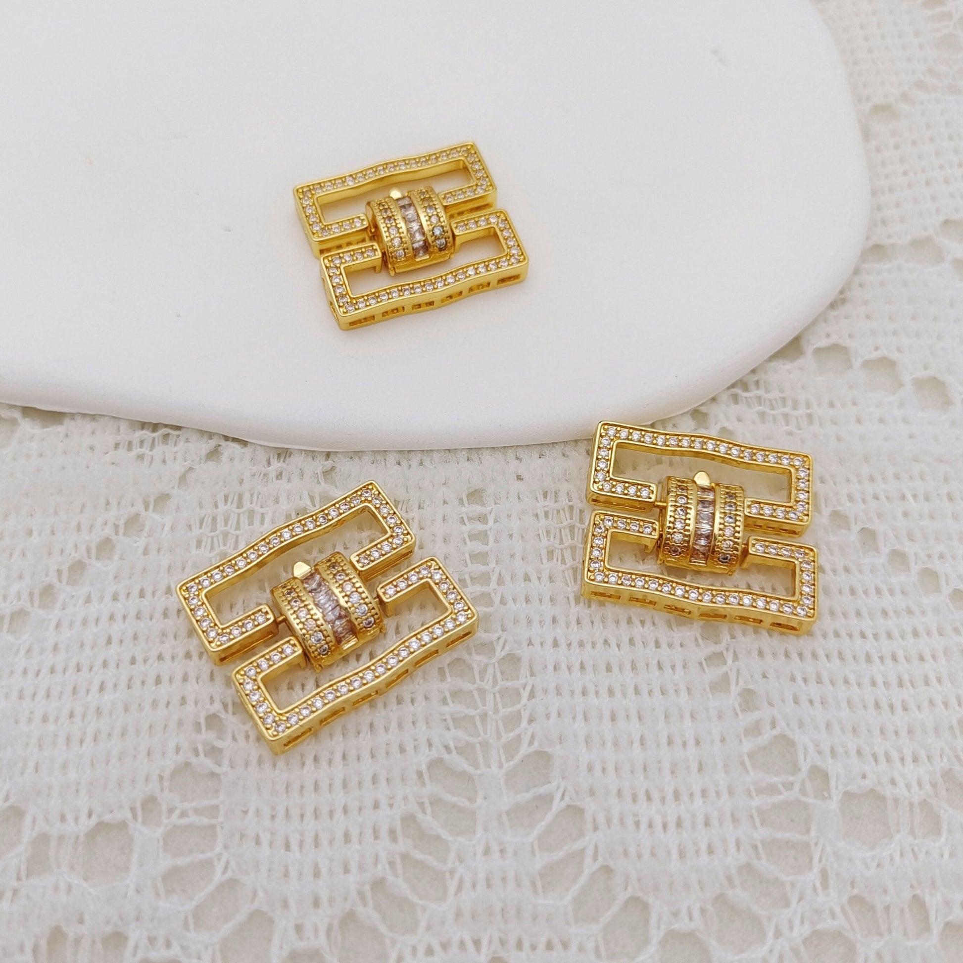 【B45】DIY Jewelry Clasp – Large Infinity 5-Hole Full Zircon Connector | 18K Gold/Silver Plated High-Color Retention Copper Findings | Beading Accessories iFCraftorium