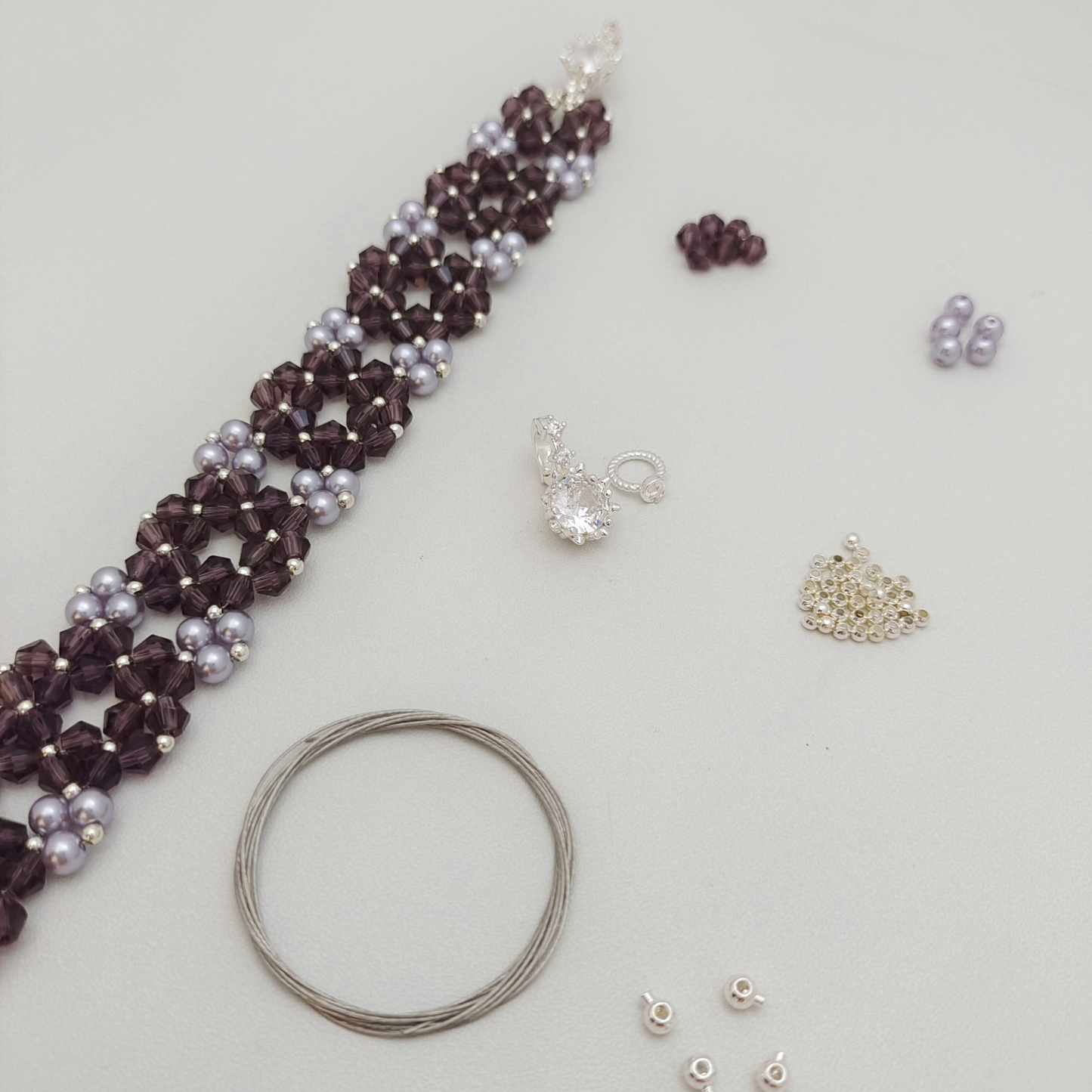 【No.94】DIY Provence Bracelet Making Kit with Lavender Pearls & Beads | Full Tutorial Included