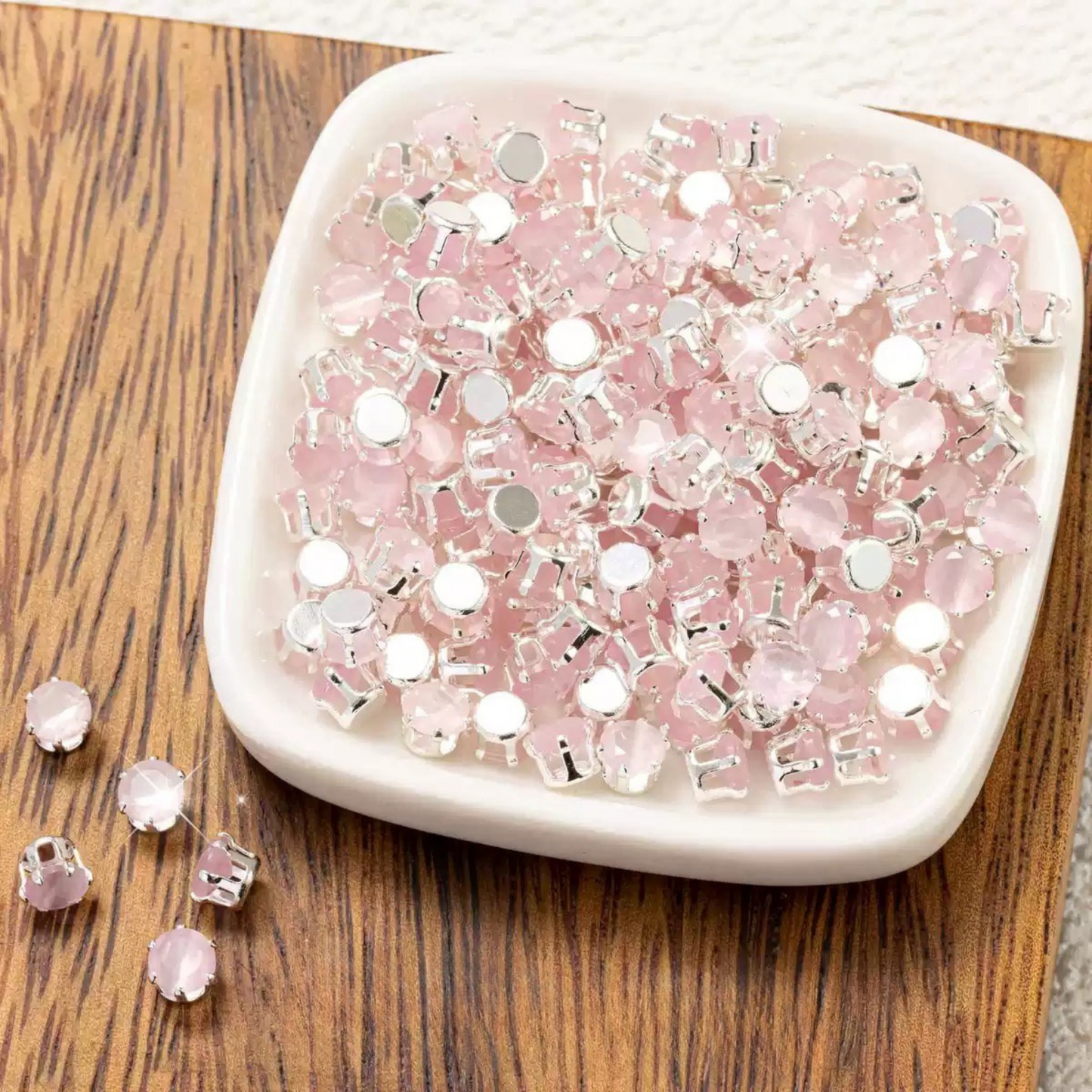 【C05】50pcs 5mm Round Cat’s Eye CZ Beads – Silver-Plated Prong-Set, DIY Jewelry Spacer Charms