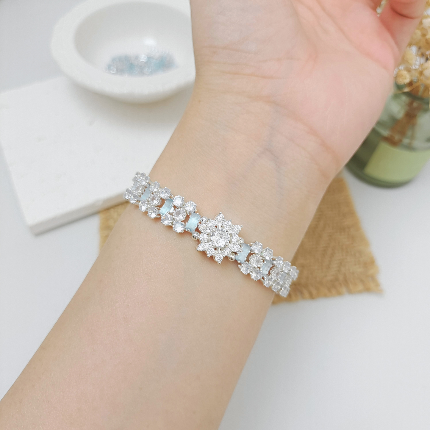 【No.49】 Handmade Bracelet – Starry Wishes with Snowflake Zircon & Crystal Beads DIY Jewelry Gift for Her