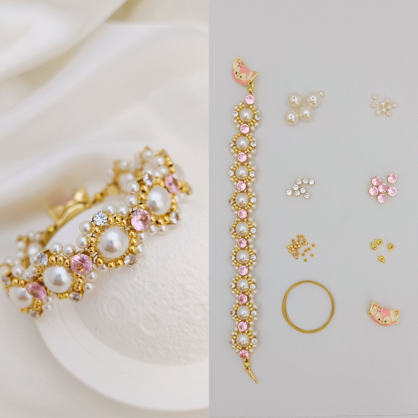 【No.54】 LinaBelle Inspired Premium DIY Bracelet Craft Kit | Gold, Pink & Pearl | Includes Video Tutorial